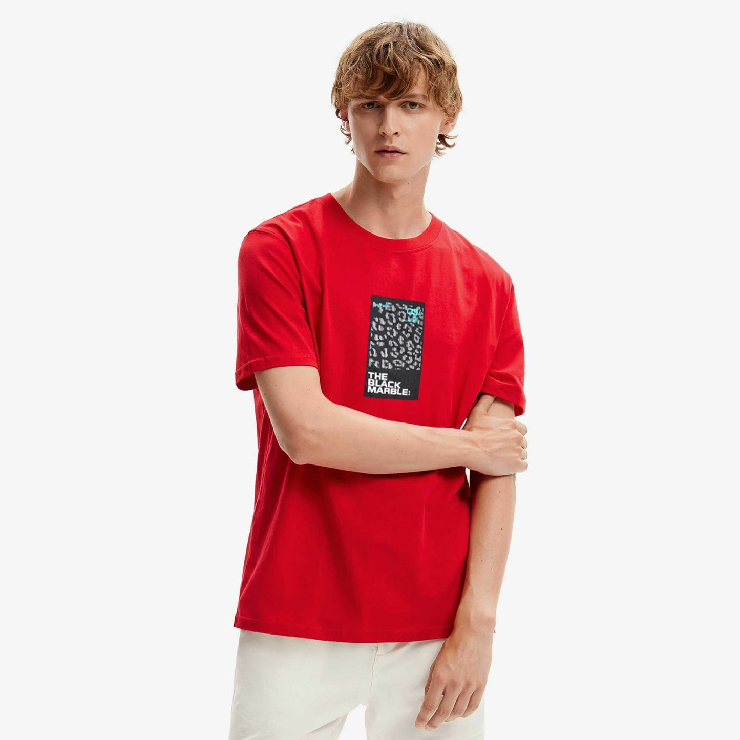 Polo Republica Men's Black Marble Printed Crew Neck Tee Shirt