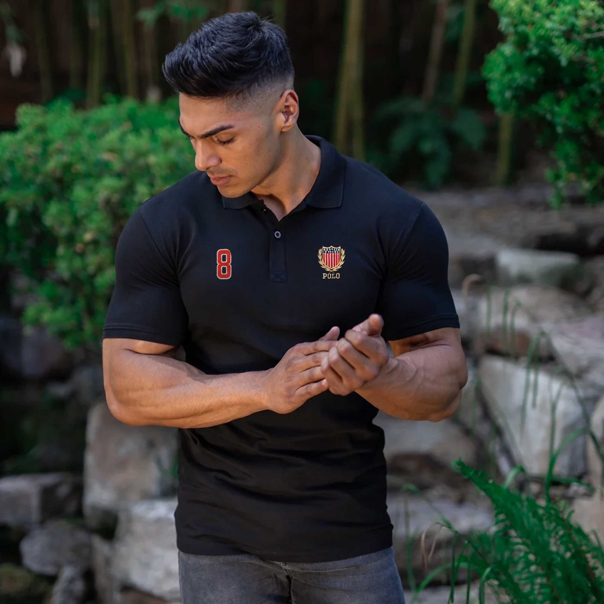 Polo Republica Men's USA Crest & 8 Embroidered Short Sleeve Polo Shirt