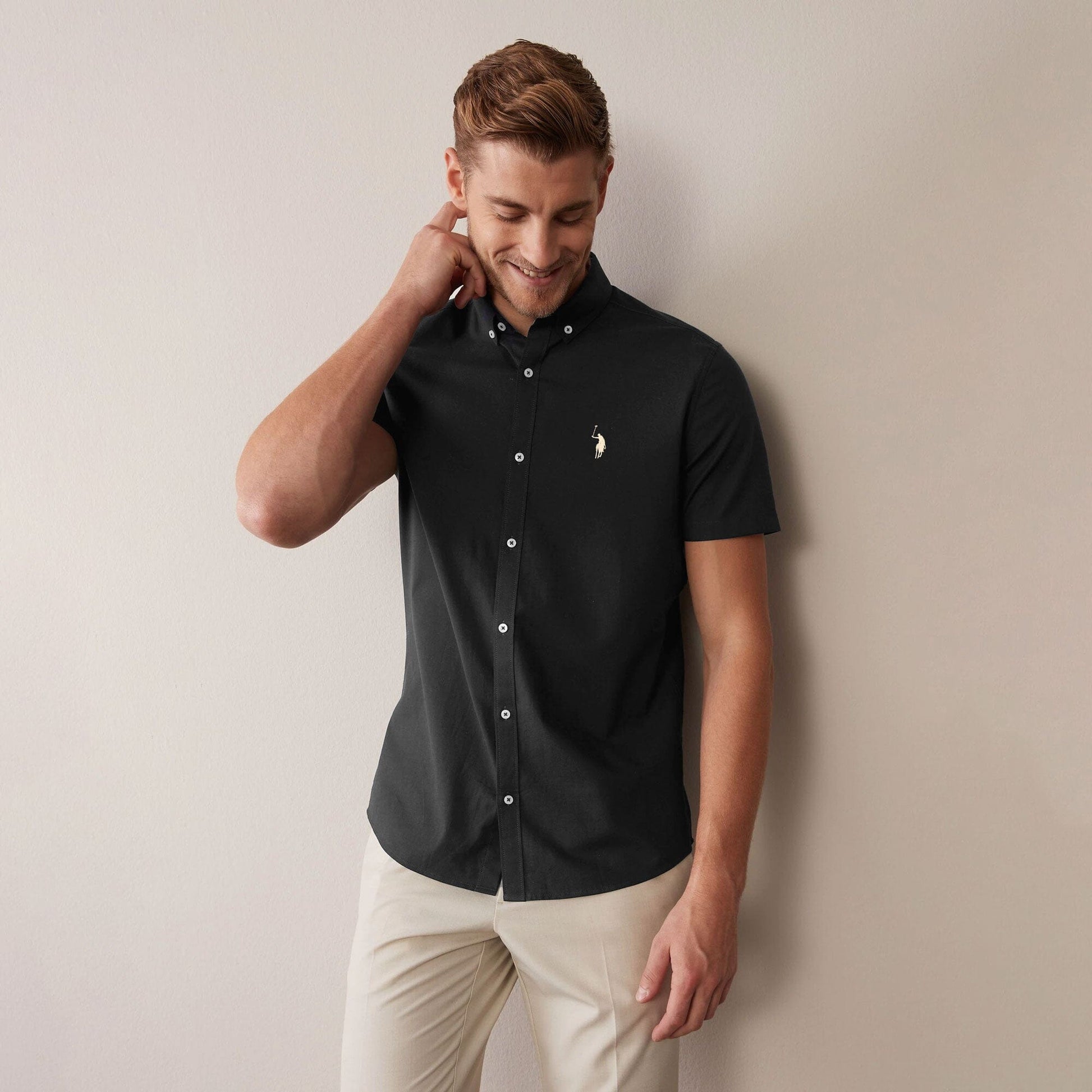 Polo Republica Men's Signature Pony Embroidered Pique Casual Shirt Men's Casual Shirt Polo Republica Black S