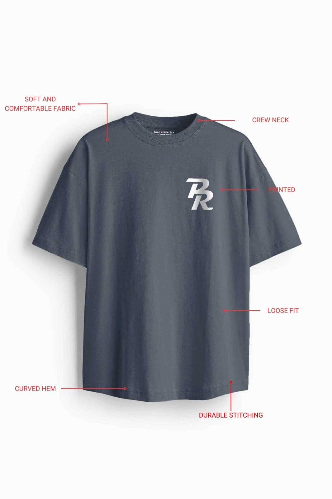 Polo Republica Men's Fearless Curved Loose Fit Tee Shirt