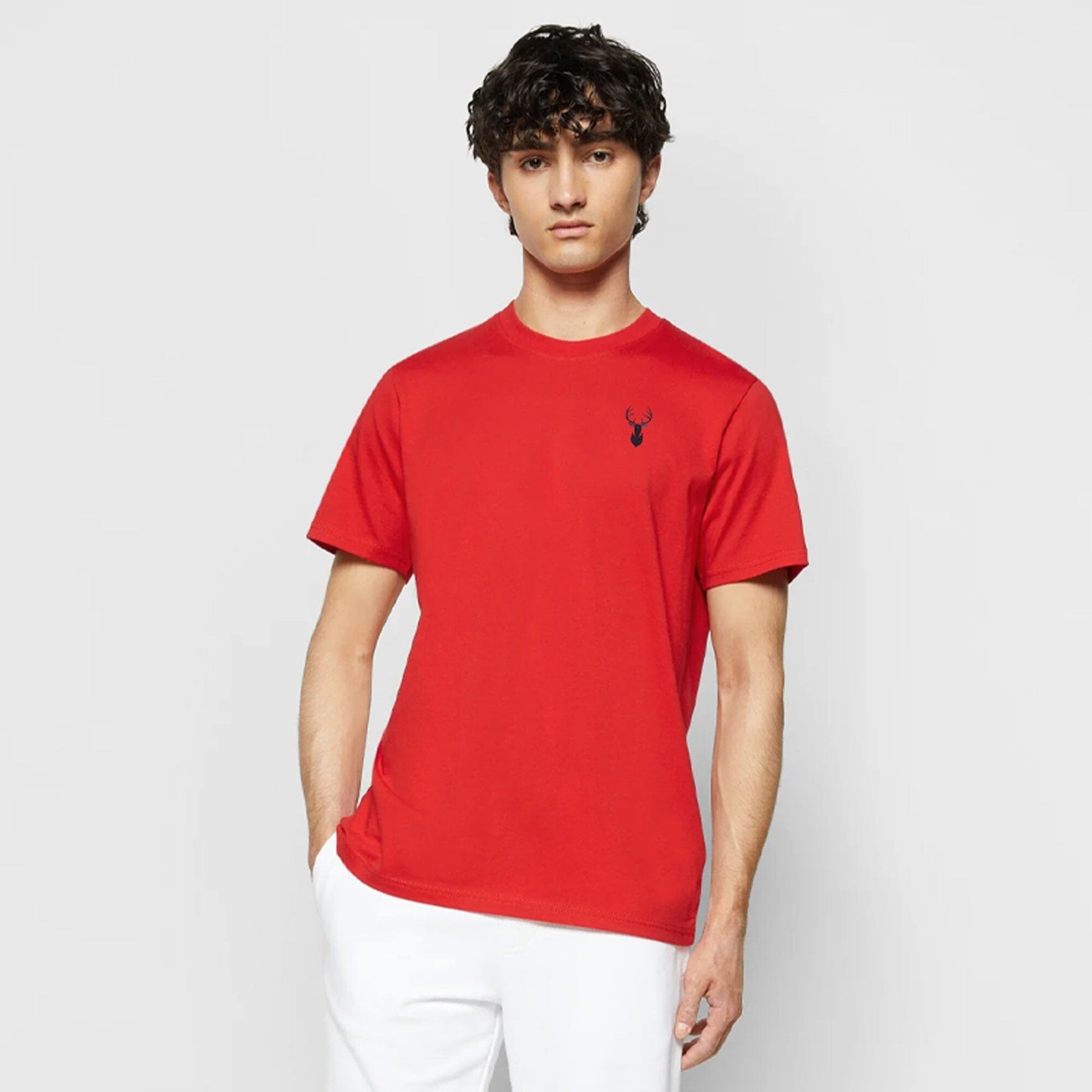 Polo Republica Men's Deer Embroidered Crew Neck Tee Shirt Men's Tee Shirt Polo Republica Red S