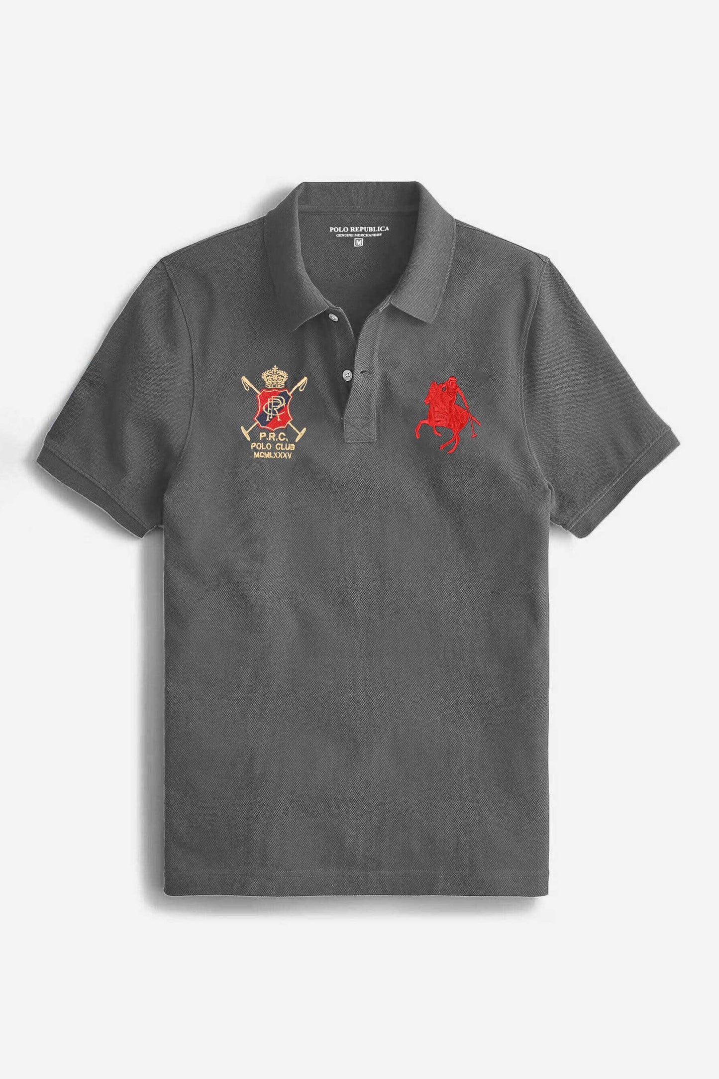 Polo Republica Men's Horse Rider & PR Crest Embroidered Short Sleeve Polo Shirt
