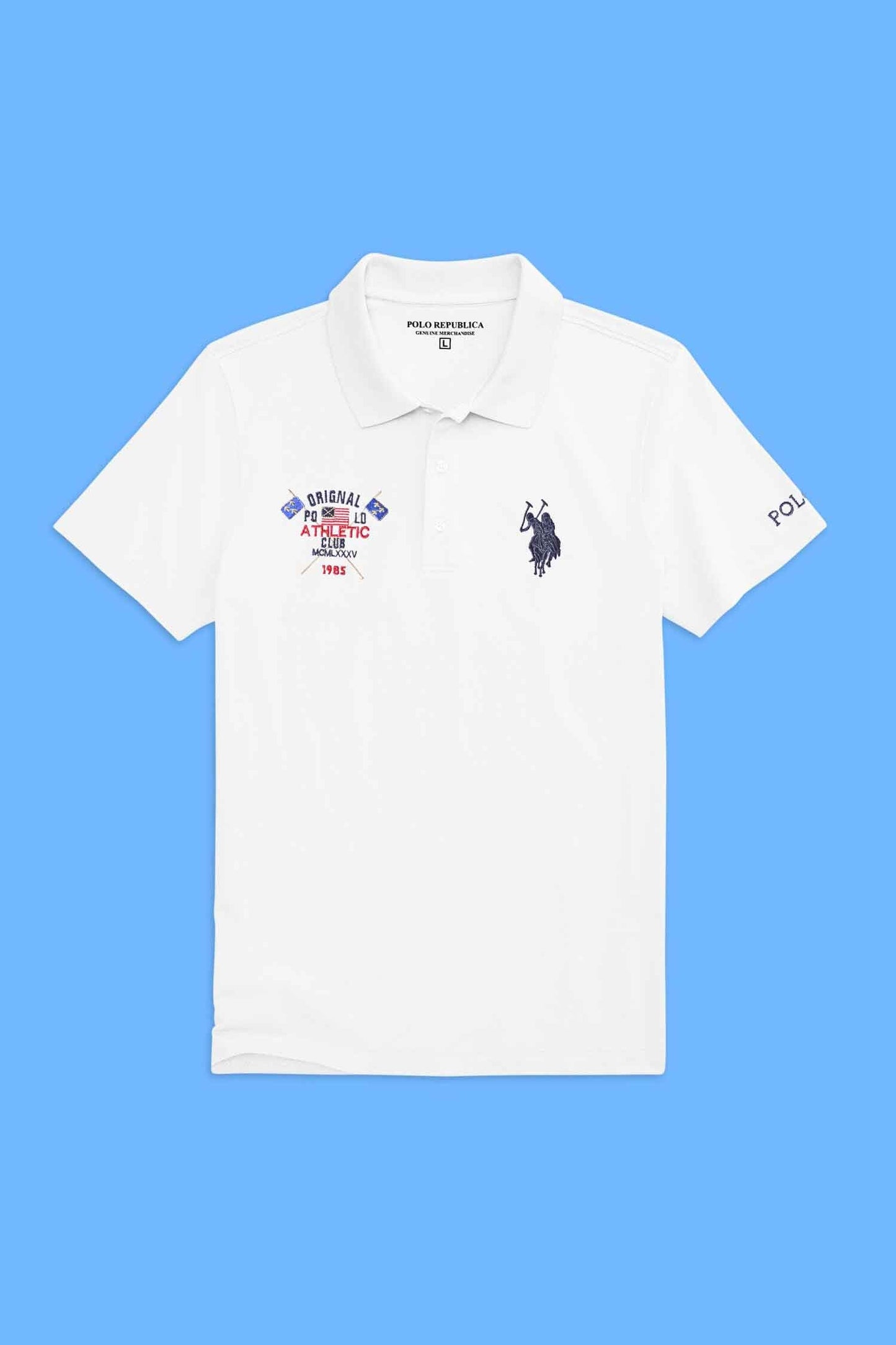 Polo Republica Men's Twin Pony & Flag Embroidered Short Sleeve Polo Shirt