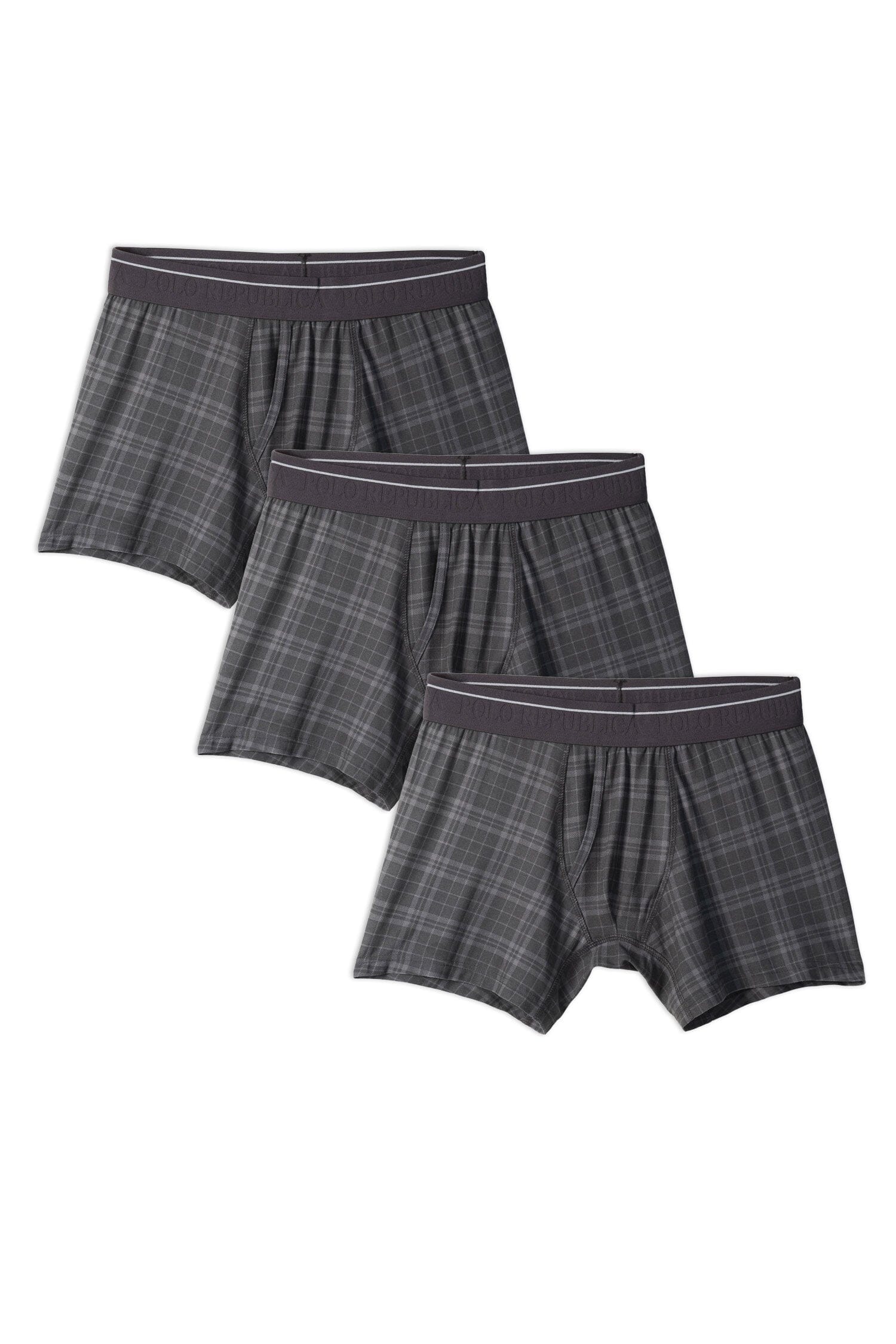 Pack of 3 PlaidFlex Boxer Briefs by Polo RepublicaBlack & Grey S