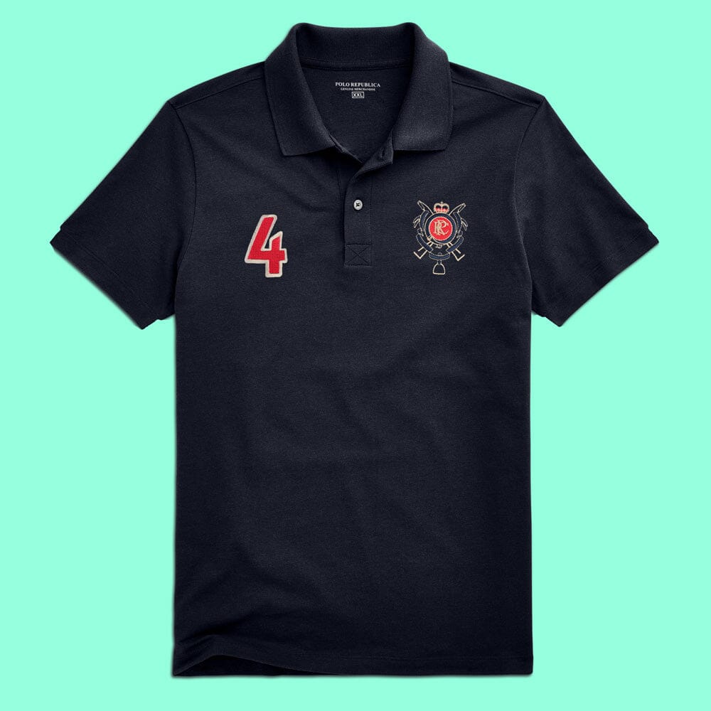 Polo Republica Men's PRC Crest & 4 Embroidered Polo Shirt Men's Polo Shirt Polo Republica Navy S