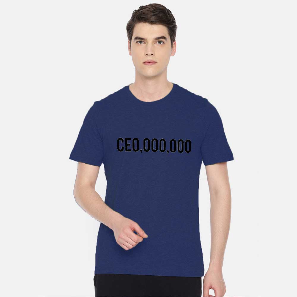 Men's Printed Crew Neck Tee Shirt CEO Millionaire Men's Tee Shirt Image Royal Blue & Black XS