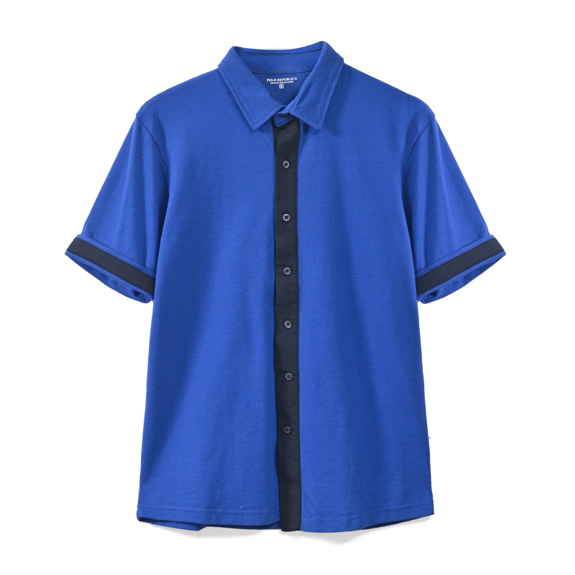 Polo Republica Men's Contrast Panel Short Sleeve Casual Shirt Men's Casual Shirt Polo Republica Royal & Navy S