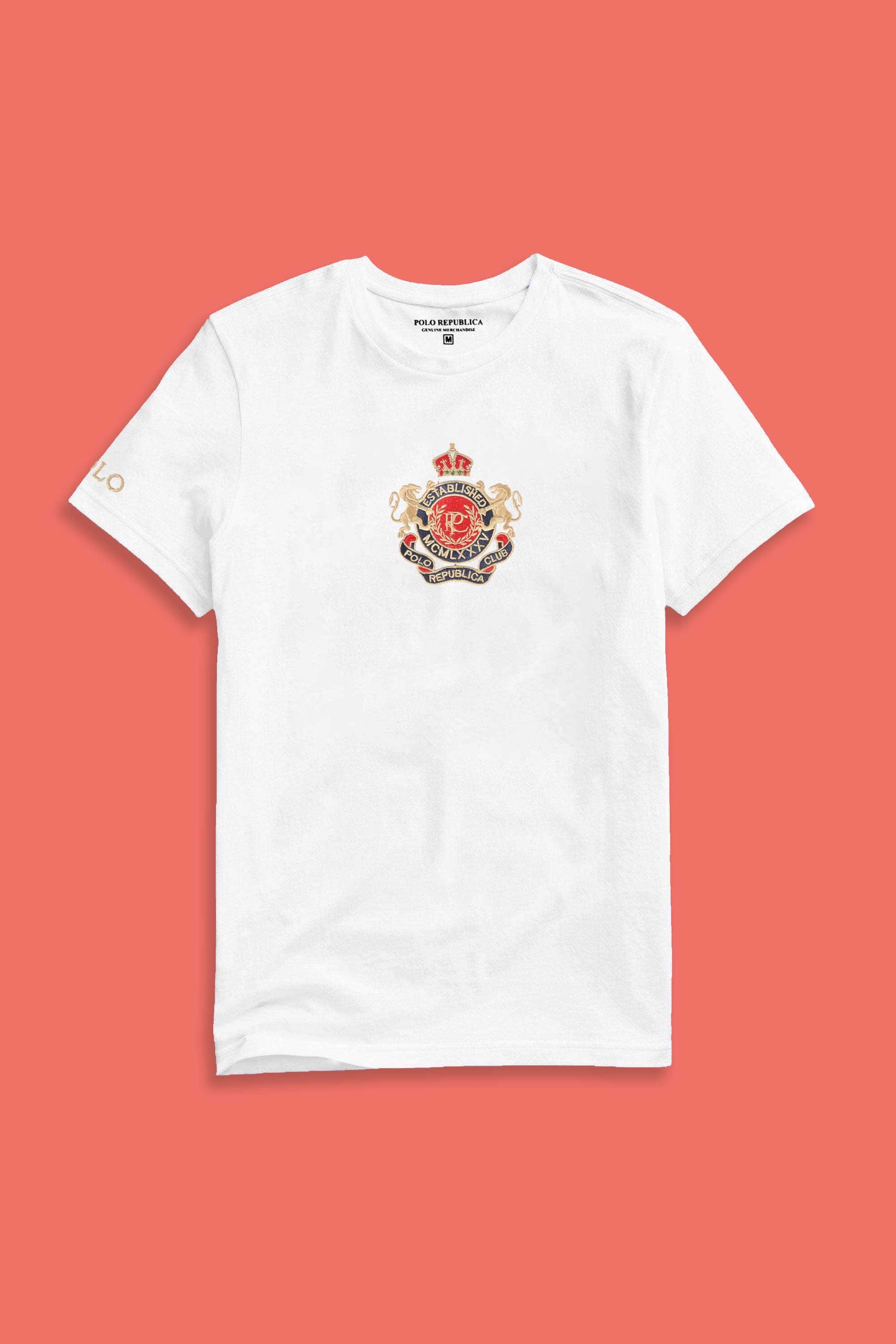 Polo Republica Men's PRC Crest & 8 Embroidered Crew Neck Tee Shirt