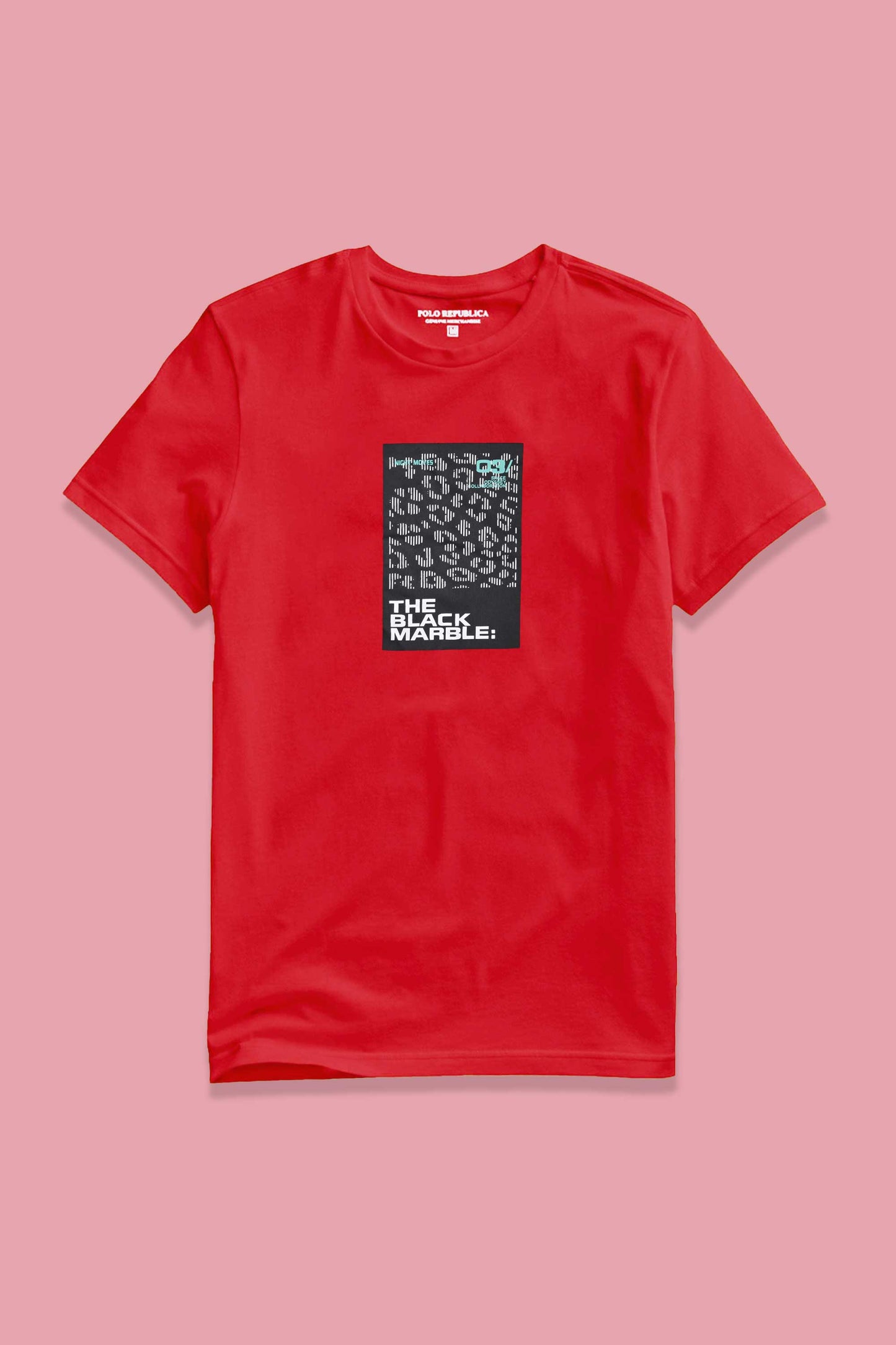 Polo Republica Men's Black Marble Printed Crew Neck Tee Shirt