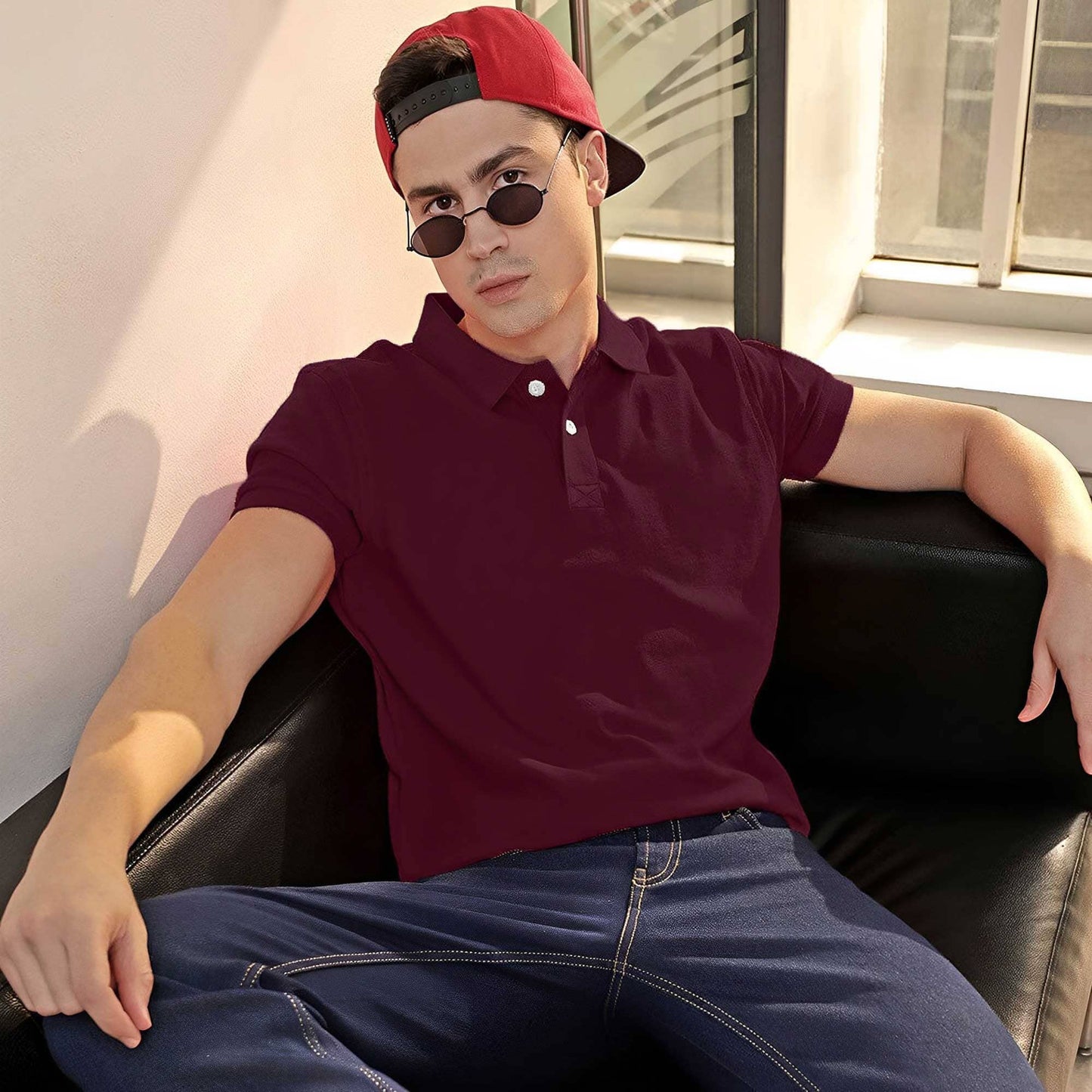 Polo Republica Men's Essentials Premium Short Sleeve Polo Shirt Men's Polo Shirt Polo Republica Maroon S