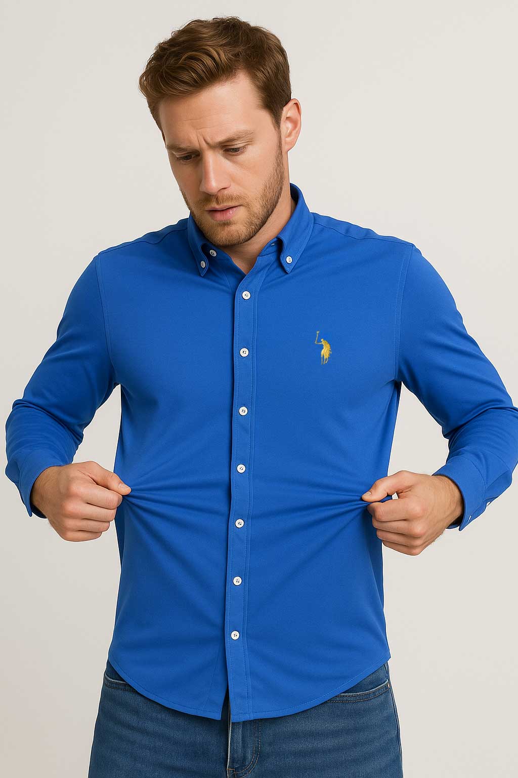 Polo Republica Men's Four-Way Stretch Signature Pony Casual Shirt