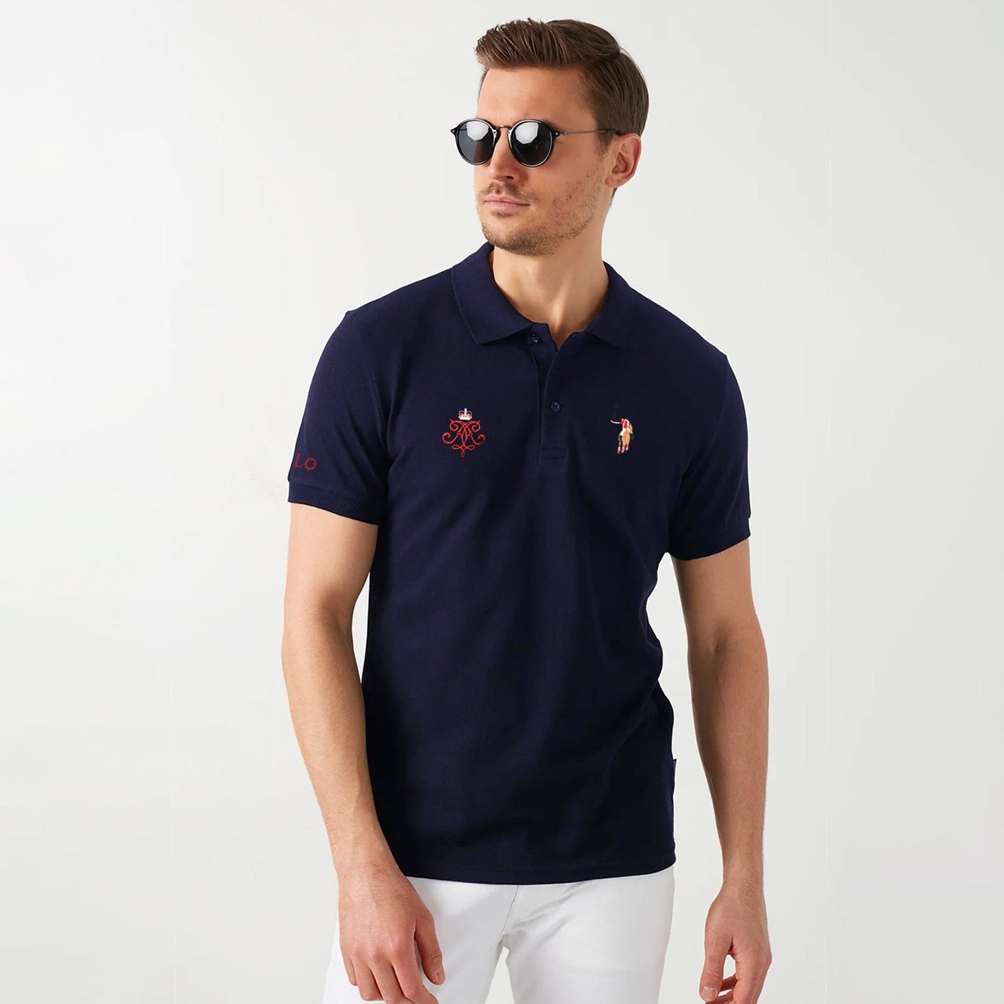 Polo Republica Men's Signature Pony & Crown Crest Embroidered Short Sleeve Polo Shirt Men's Polo Shirt Polo Republica Navy S