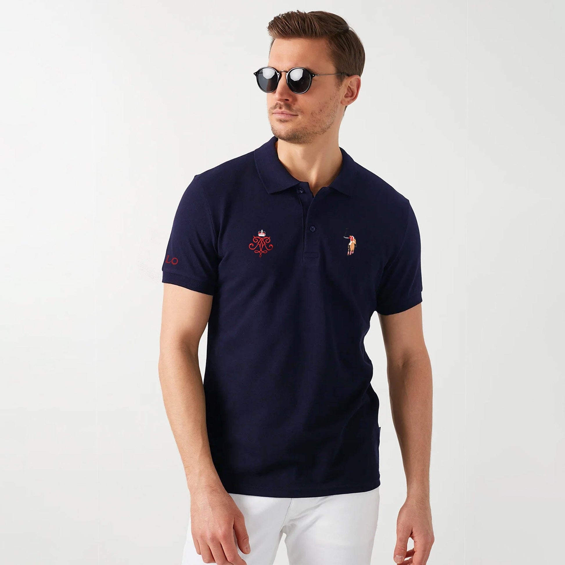 Polo Republica Men's Signature Pony & Crown Crest Embroidered Short Sleeve Polo Shirt Men's Polo Shirt Polo Republica Navy S