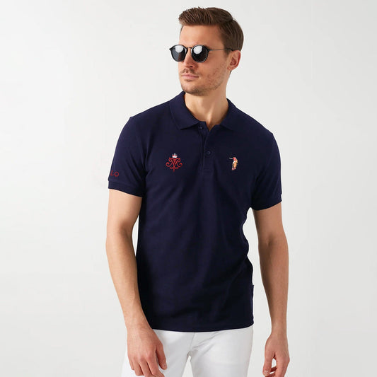 Polo Republica Men's Signature Pony & Crown Crest Embroidered Short Sleeve Polo Shirt Men's Polo Shirt Polo Republica Navy S
