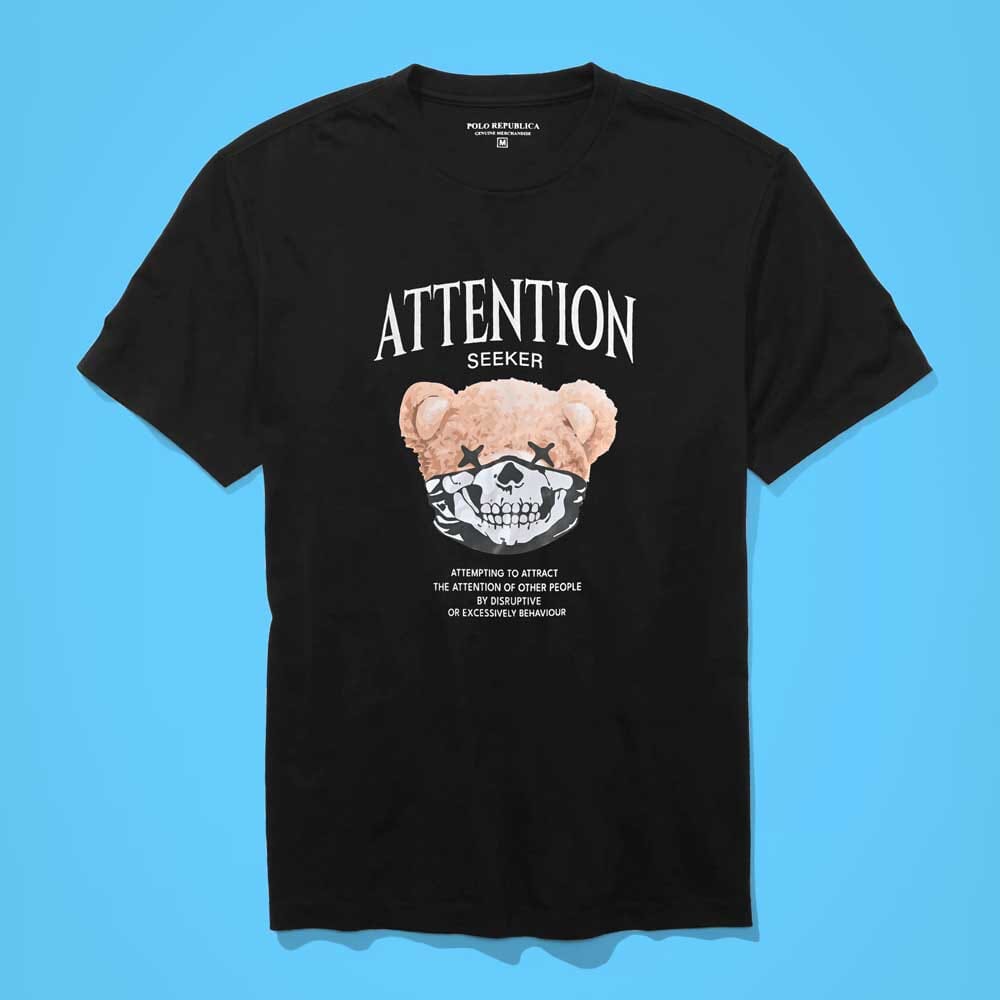 Polo Republica Men's Attention Seeker "Glow in The Dark" Printed Short Sleeve Tee Shirt Men's Tee Shirt Polo Republica Black S