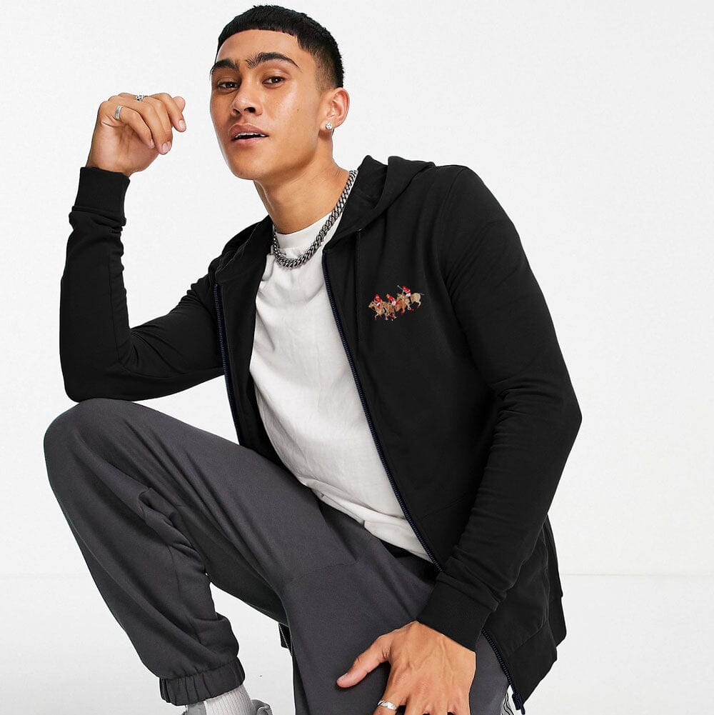 Polo Republica Men's Triple Pony Embroidered Terry Zipper Hoodie Men's Zipper Hoodie Polo Republica