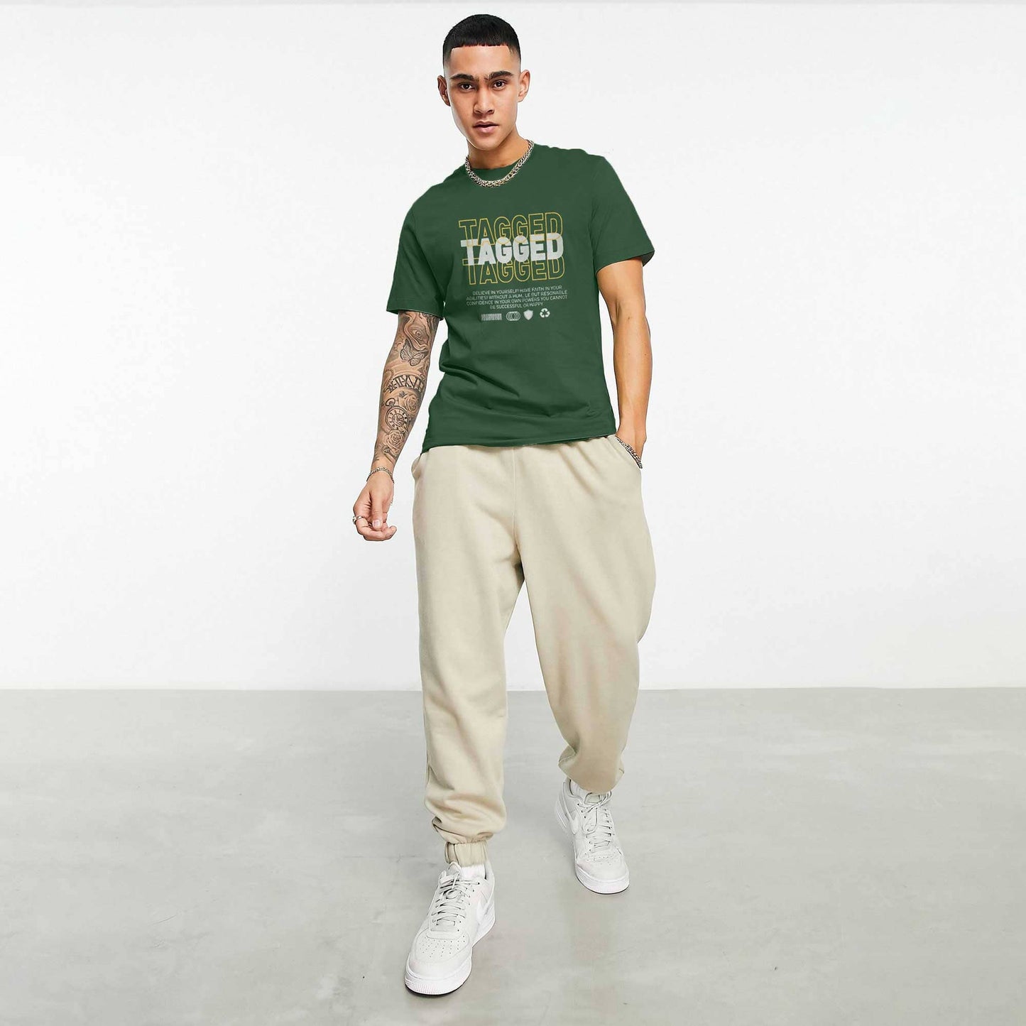 Polo Republica Men's Tagged Printed Crew Neck Tee Shirt Men's Tee Shirt Polo Republica Bottle Green S