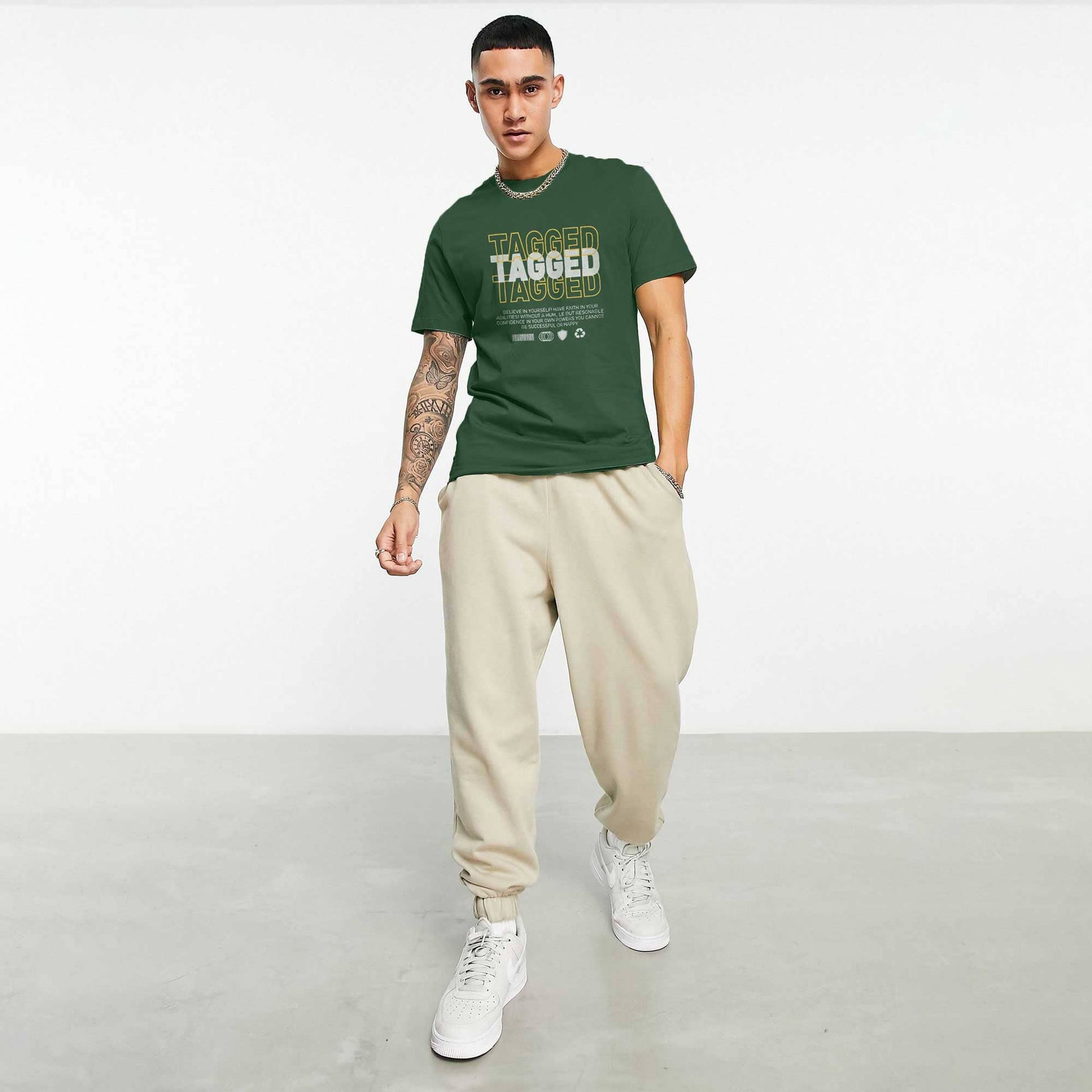 Polo Republica Men's Tagged Printed Crew Neck Tee Shirt Men's Tee Shirt Polo Republica Bottle Green S