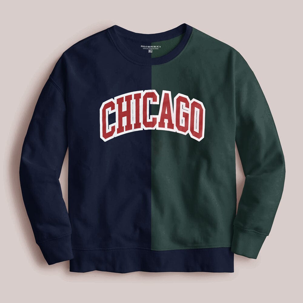 Polo Republica Men's Chicago Printed Panel Design Terry Sweat Shirt Men's Sweat Shirt Polo Republica Navy & Bottle Green S