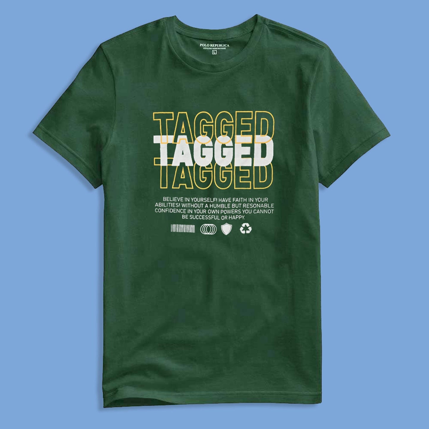 Polo Republica Men's Tagged Printed Crew Neck Tee Shirt Men's Tee Shirt Polo Republica