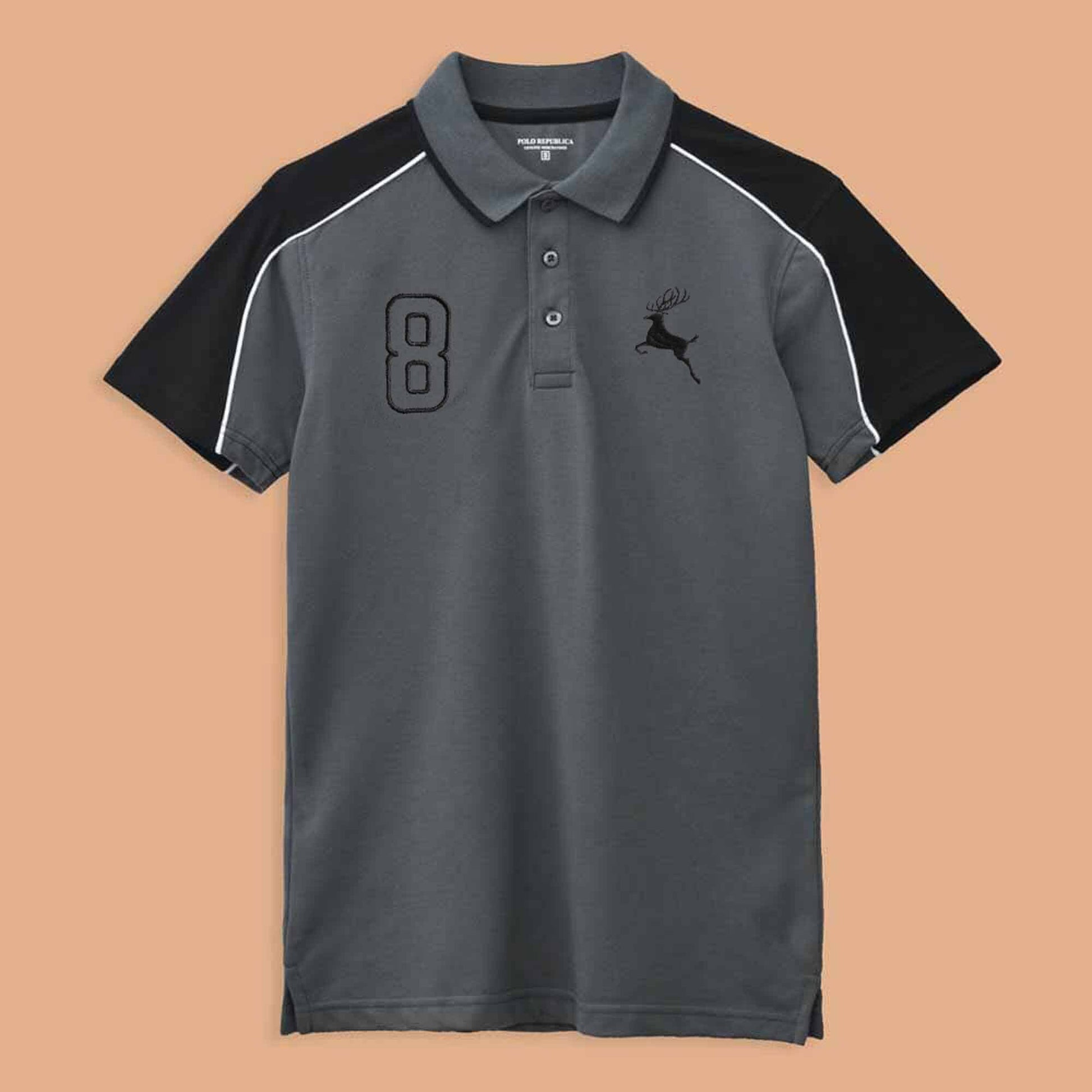 Polo Republica Men's Deer & 8 Embroidered Contrast Panels Polo Shirt Men's Polo Shirt Polo Republica