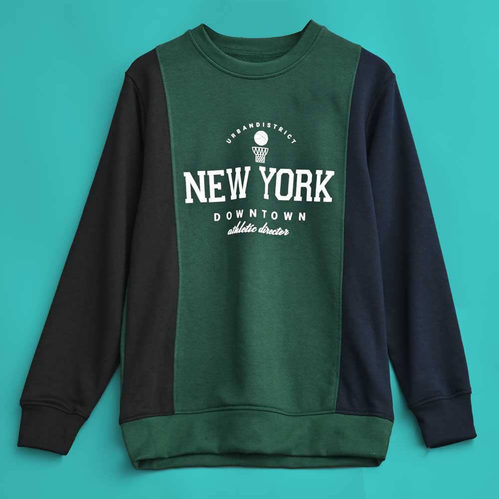 Polo Republica Men's New York Printed Vertical Panel Terry Sweat Shirt Men's Sweat Shirt Polo Republica Navy & Bottle Green S