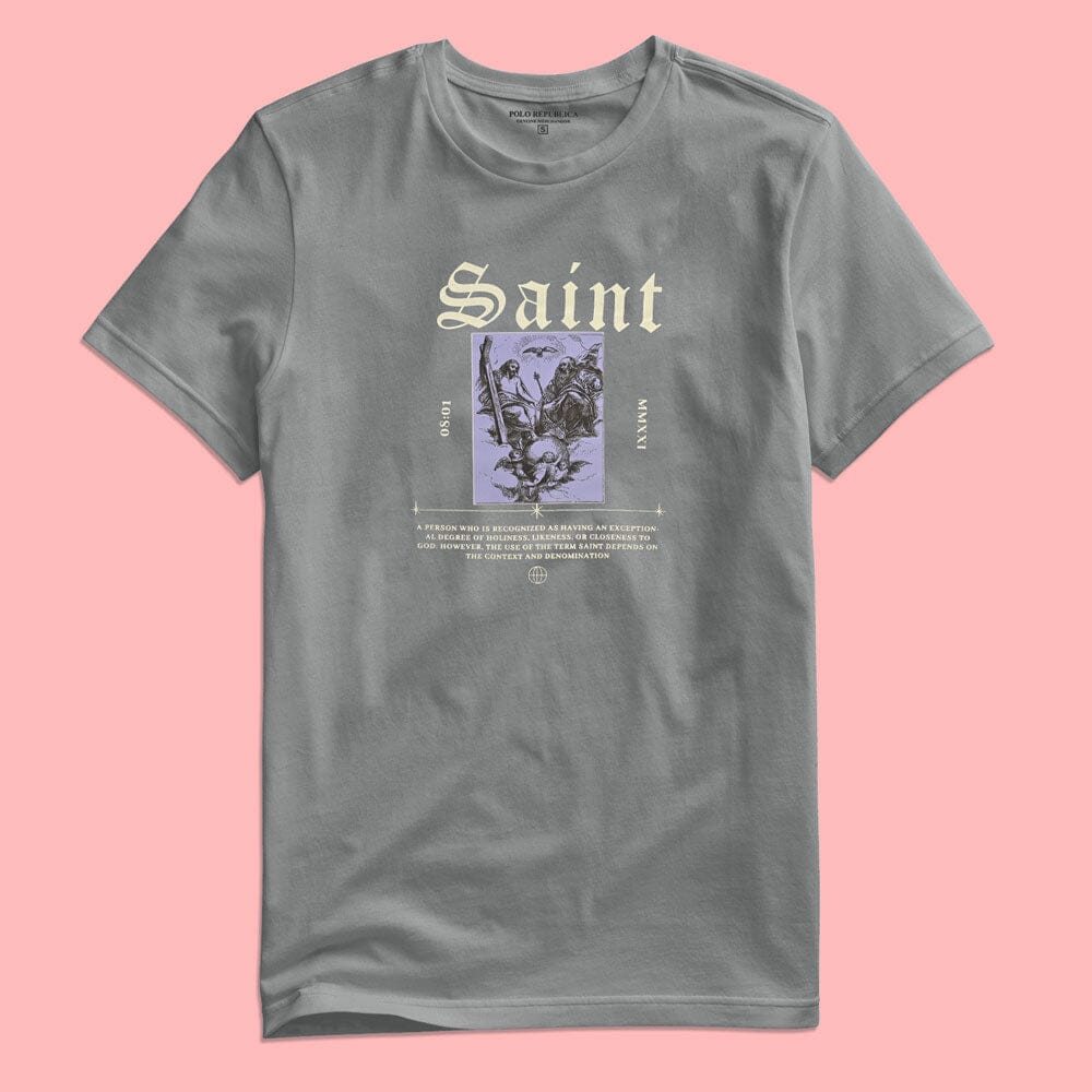 Polo Republica Men's Saint Printed Crew Neck Tee Shirt Men's Tee Shirt Polo Republica Grey S