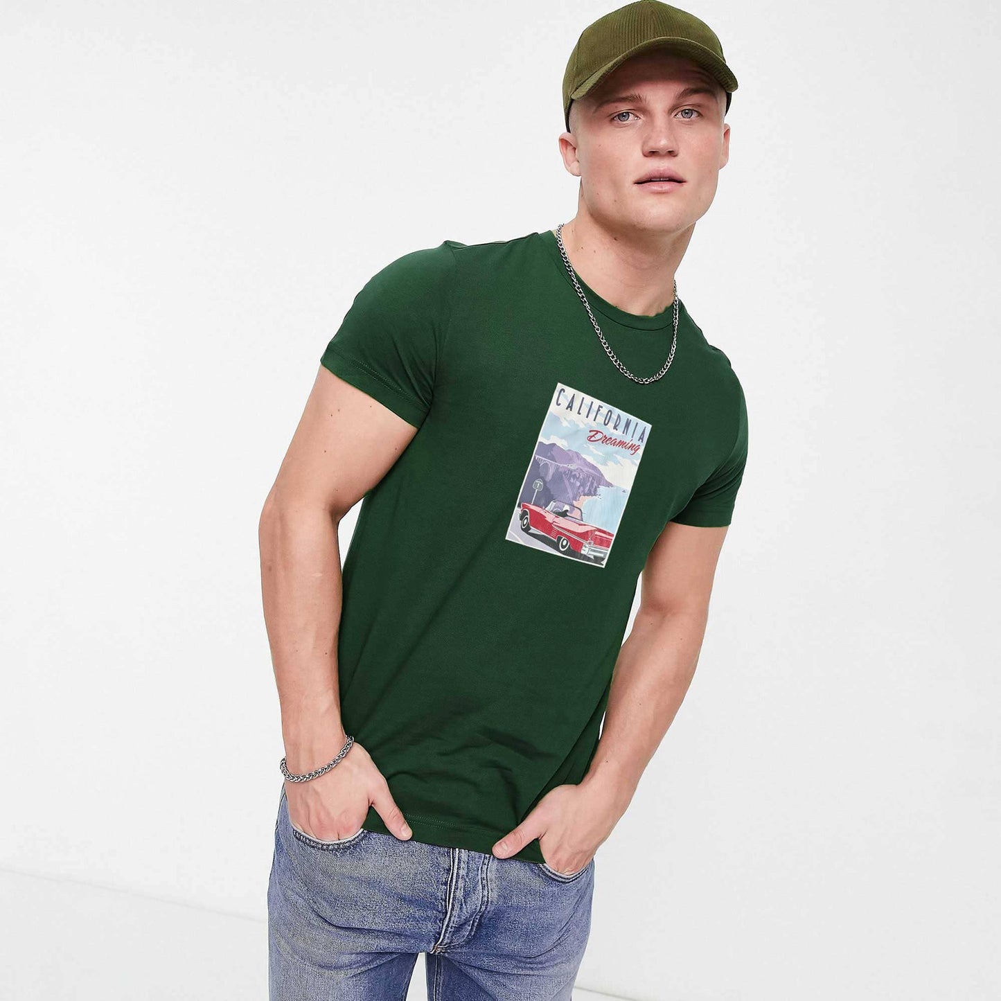 Polo Republica Men's California Dreaming Printed Crew Neck Tee Shirt Men's Tee Shirt Polo Republica Bottle Green S