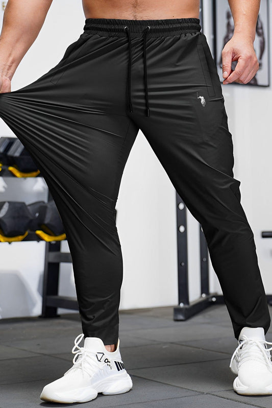 Polo Athletica Men's Slim-Fit Gym Activewear Joggers with Pony Print - Quick Dry Stretch Fabric Men's Trousers Polo Republica Black S