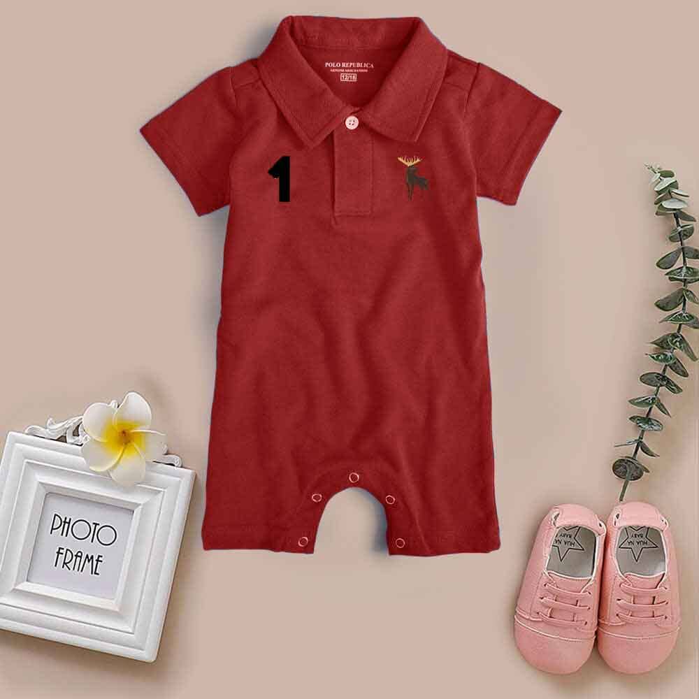 Polo Republica Moose-1 Printed Design Short Sleeve Baby Romper Romper Polo Republica Red 0-3 Months