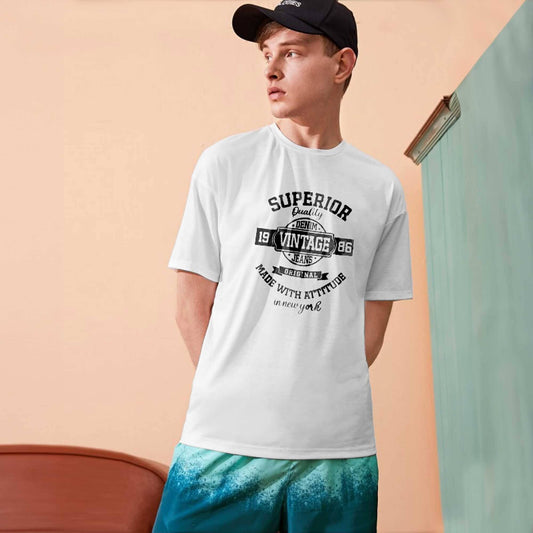 Polo Republica Men's Superior Vintage Printed Crew Neck Tee Shirt Men's Tee Shirt Polo Republica White S