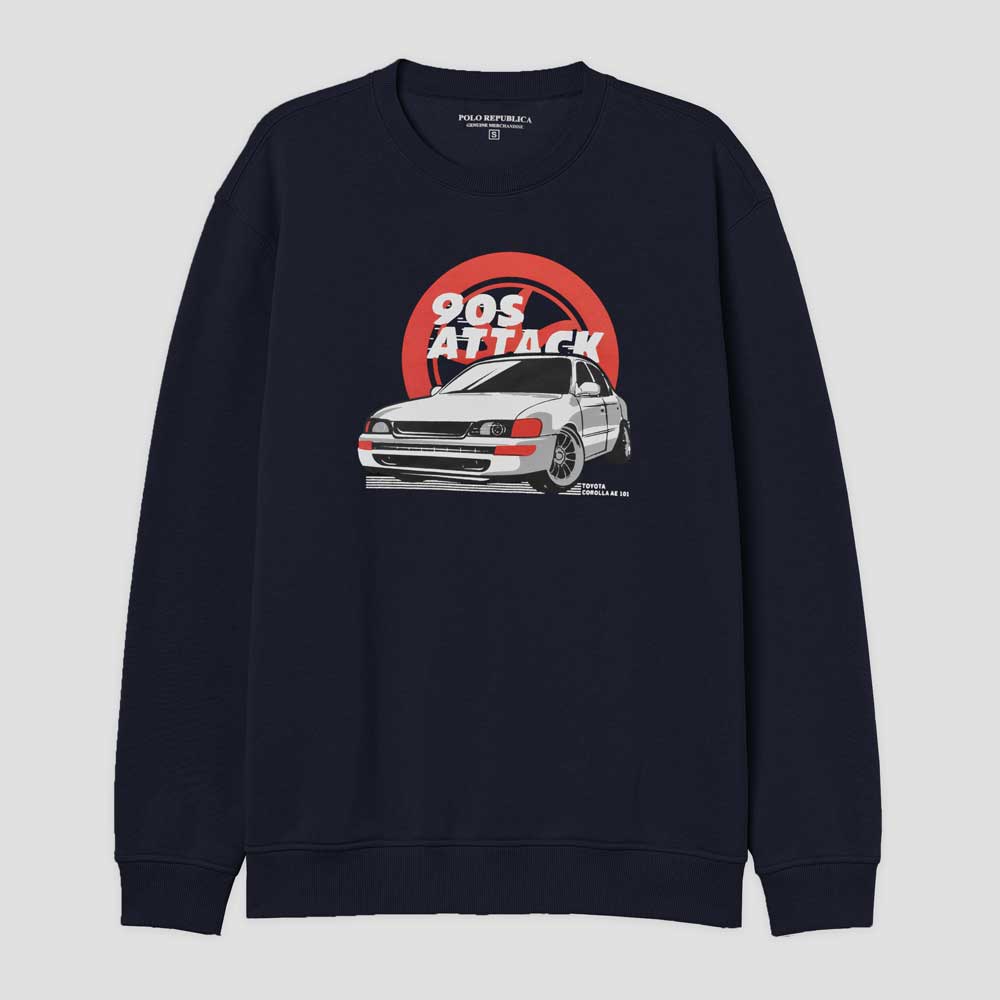 Polo Republica Men's 90 S Attack Corolla Printed Fleece Sweat Shirt Men's Sweat Shirt Polo Republica Navy S