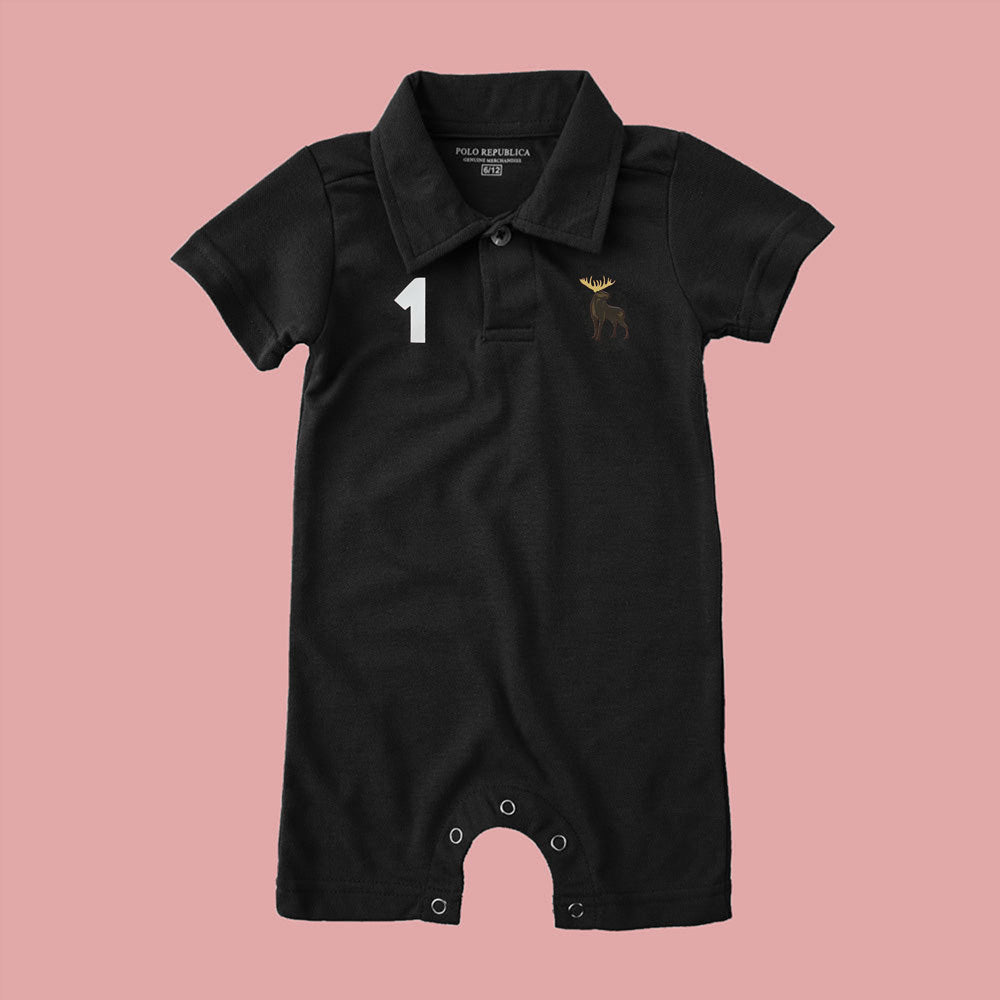 Polo Republica Moose-1 Printed Design Short Sleeve Baby Romper Romper Polo Republica Black 0-3 Months