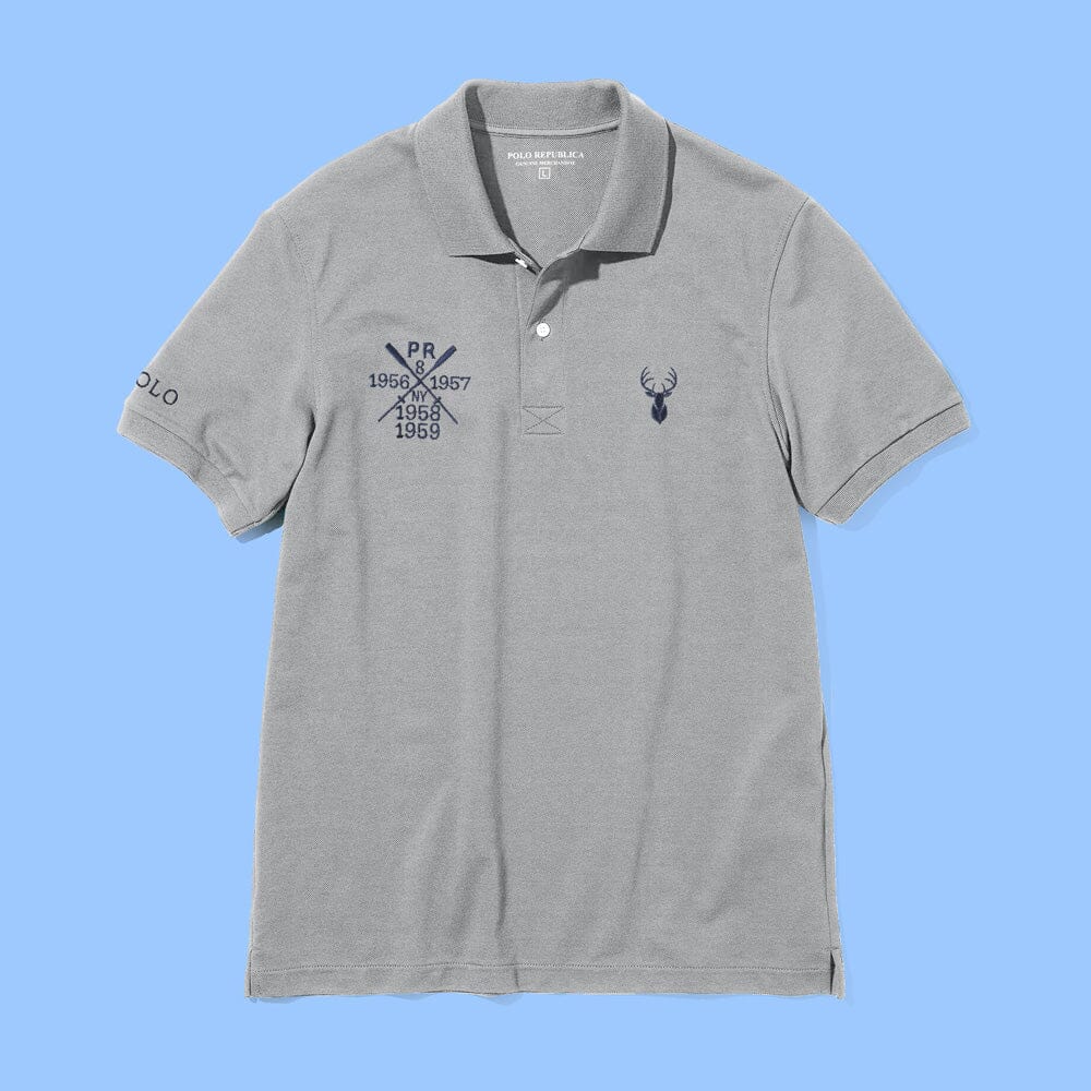 Polo Republica Men's Deer & PR Mallets Embroidered Short Sleeve Polo Shirt Men's Polo Shirt Polo Republica Grey S