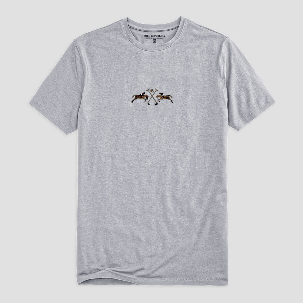 Polo Republica Men's Double Pony Embroidered Crew Neck Tee Shirt Men's Tee Shirt Polo Republica Heather Grey S
