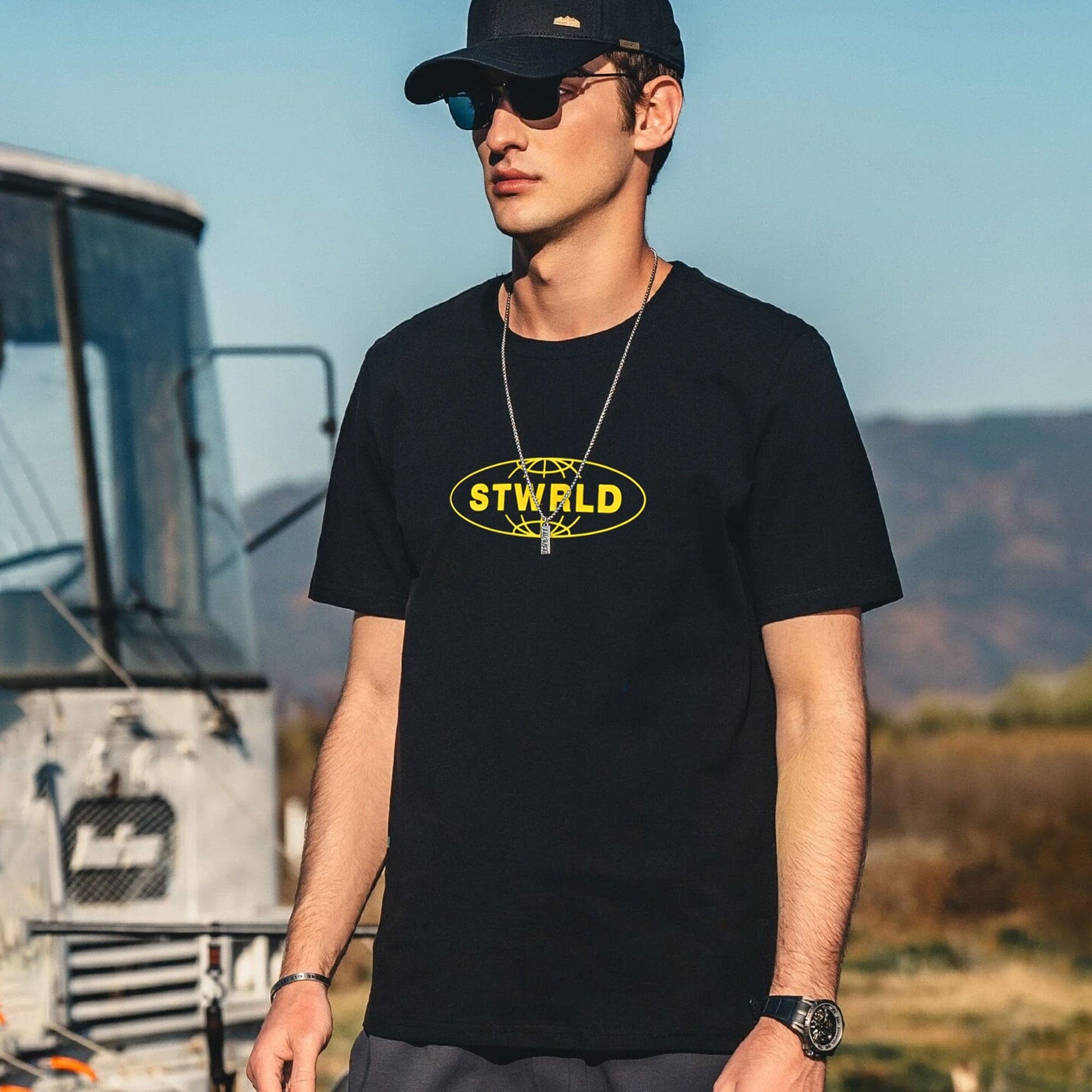 Polo Republica Men's Stwrld Printed Crew Neck Tee Shirt Men's Tee Shirt Polo Republica Black S