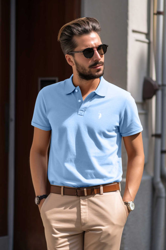 Polo Republica Men's Signature Pony Embroidered Short Sleeve Polo Shirt Men's Polo Shirt Polo Republica Sky S