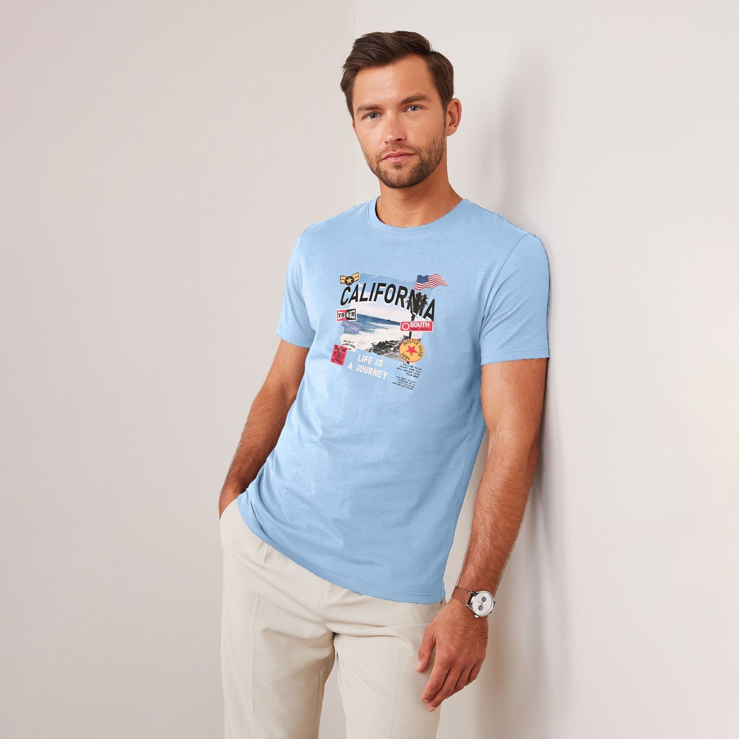 Polo Republica Men's California Printed Crew Neck Tee Shirt Men's Tee Shirt Polo Republica Light Sky S