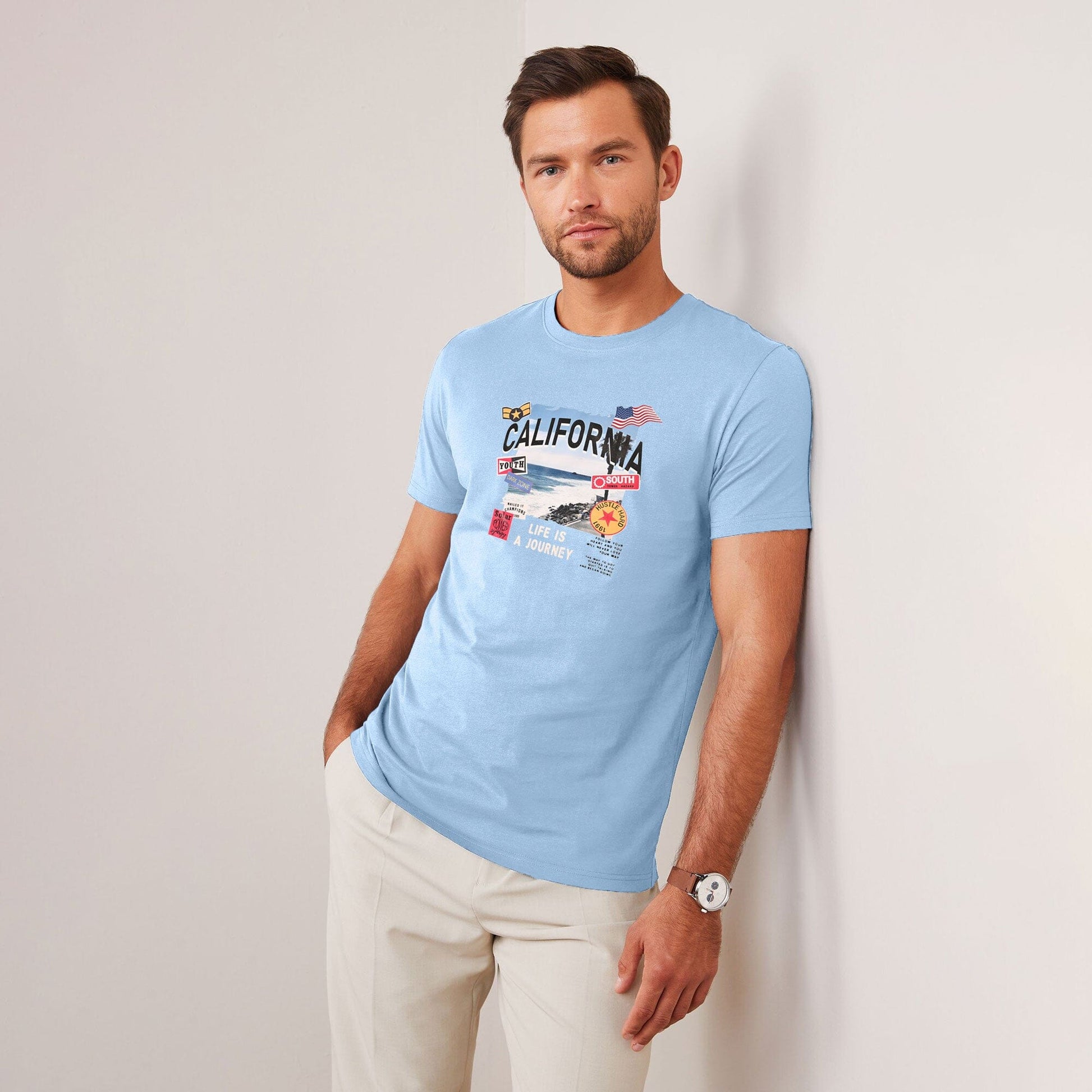 Polo Republica Men's California Printed Crew Neck Tee Shirt Men's Tee Shirt Polo Republica Light Sky S