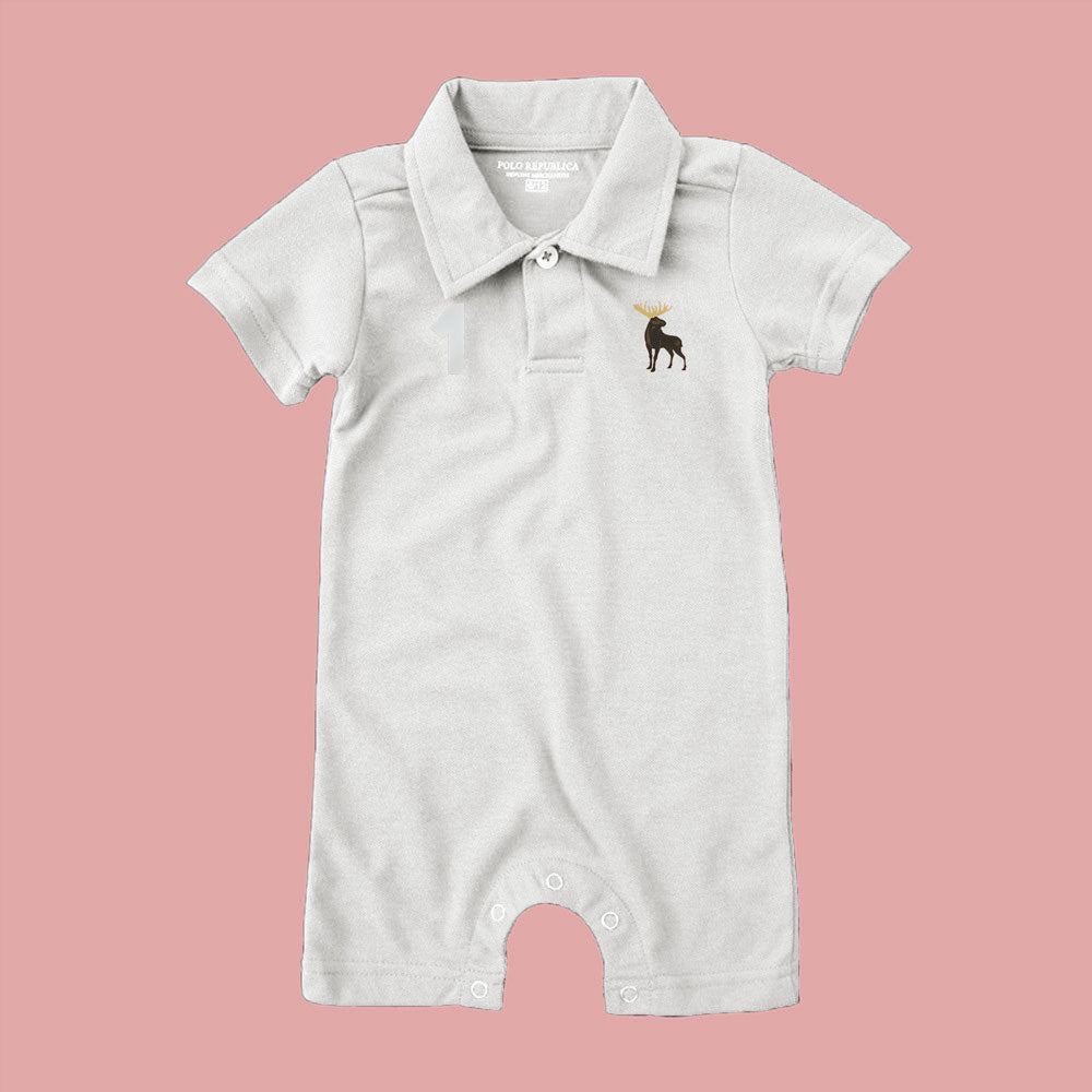 Polo Republica Moose-1 Printed Design Short Sleeve Baby Romper Romper Polo Republica Off White 0-3 Months