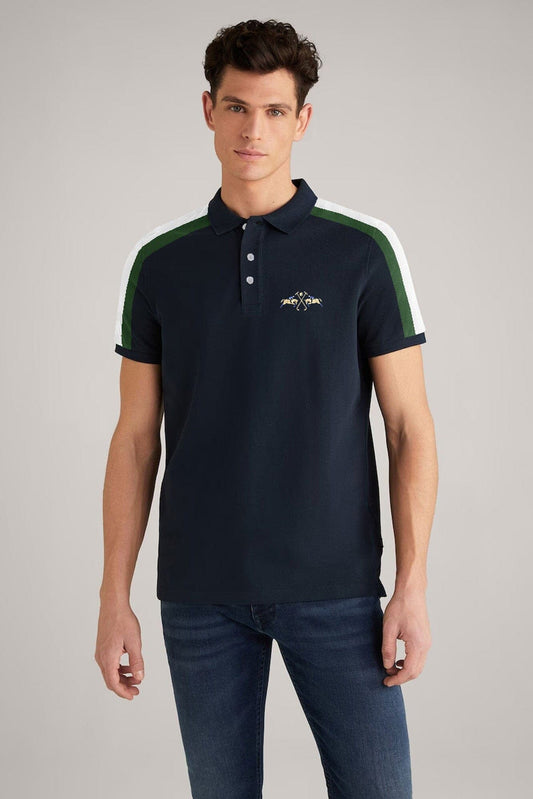 Polo Republica Men's Double Pony Embroidered Shoulder Stripes Polo Shirt Men's Polo Shirt Polo Republica Navy & Bottle Green S