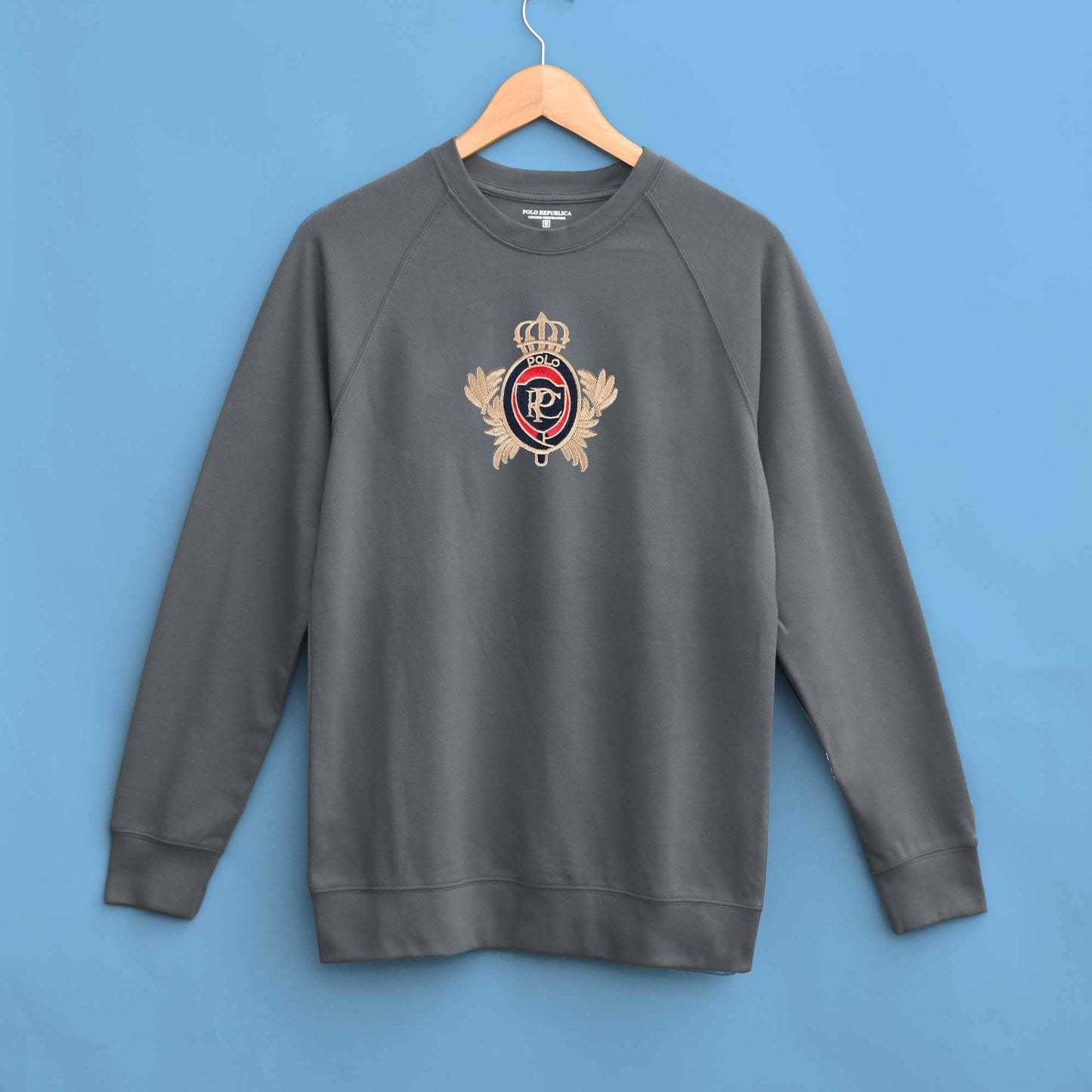 Polo Republica Men's PRC Crest Embroidered Raglan Sleeve Pique Tee Shirt Men's Tee Shirt Polo Republica