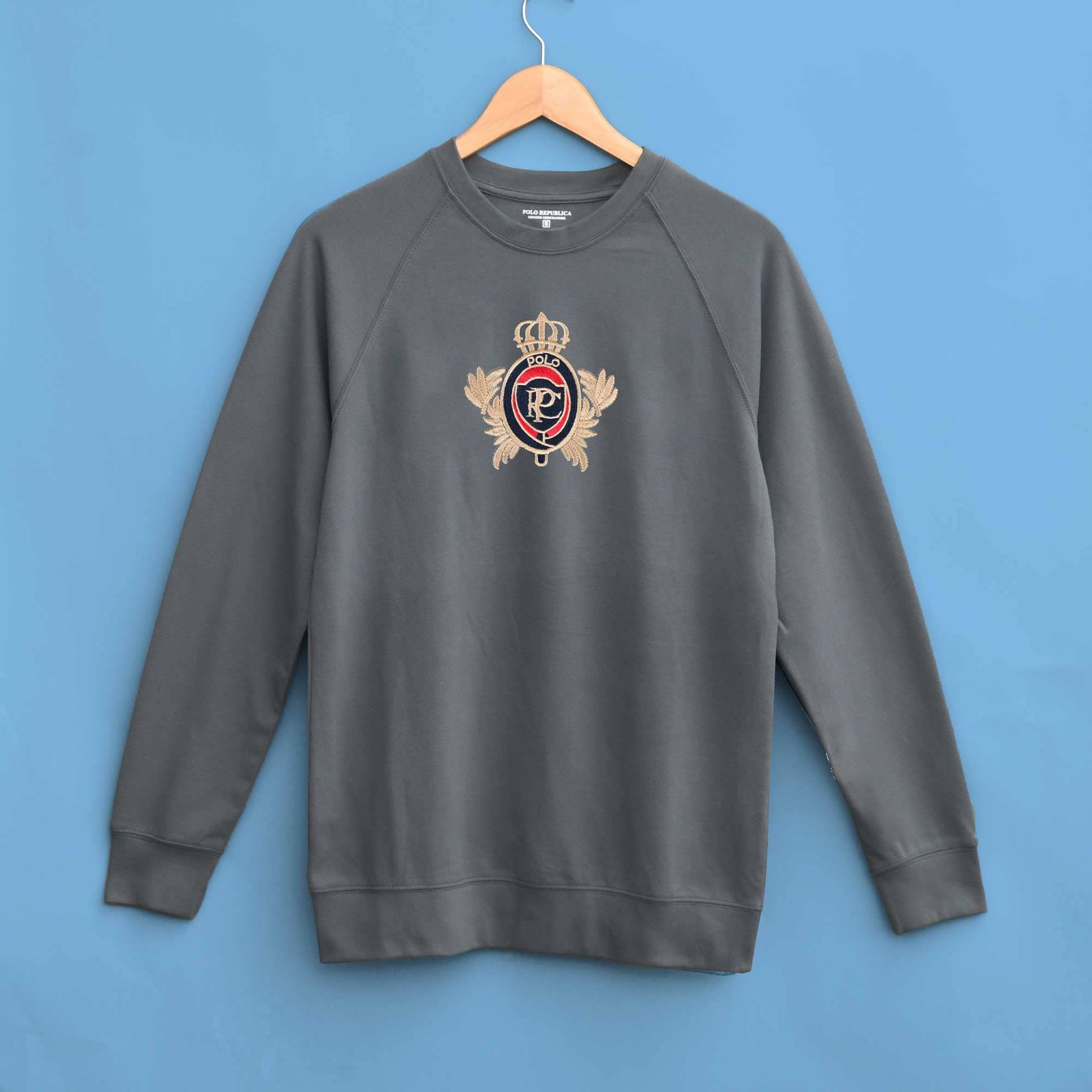 Polo Republica Men's PRC Crest Embroidered Raglan Sleeve Pique Tee Shirt Men's Tee Shirt Polo Republica