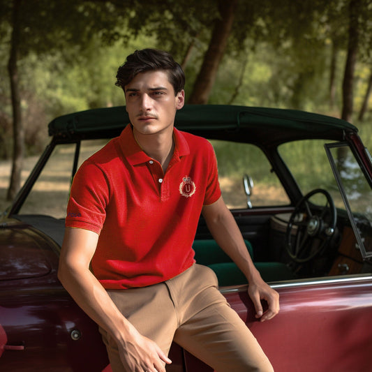 Polo Republica Men's U Crest & Polo Embroidered Short Sleeve Polo Shirt Men's Polo Shirt Polo Republica Red S