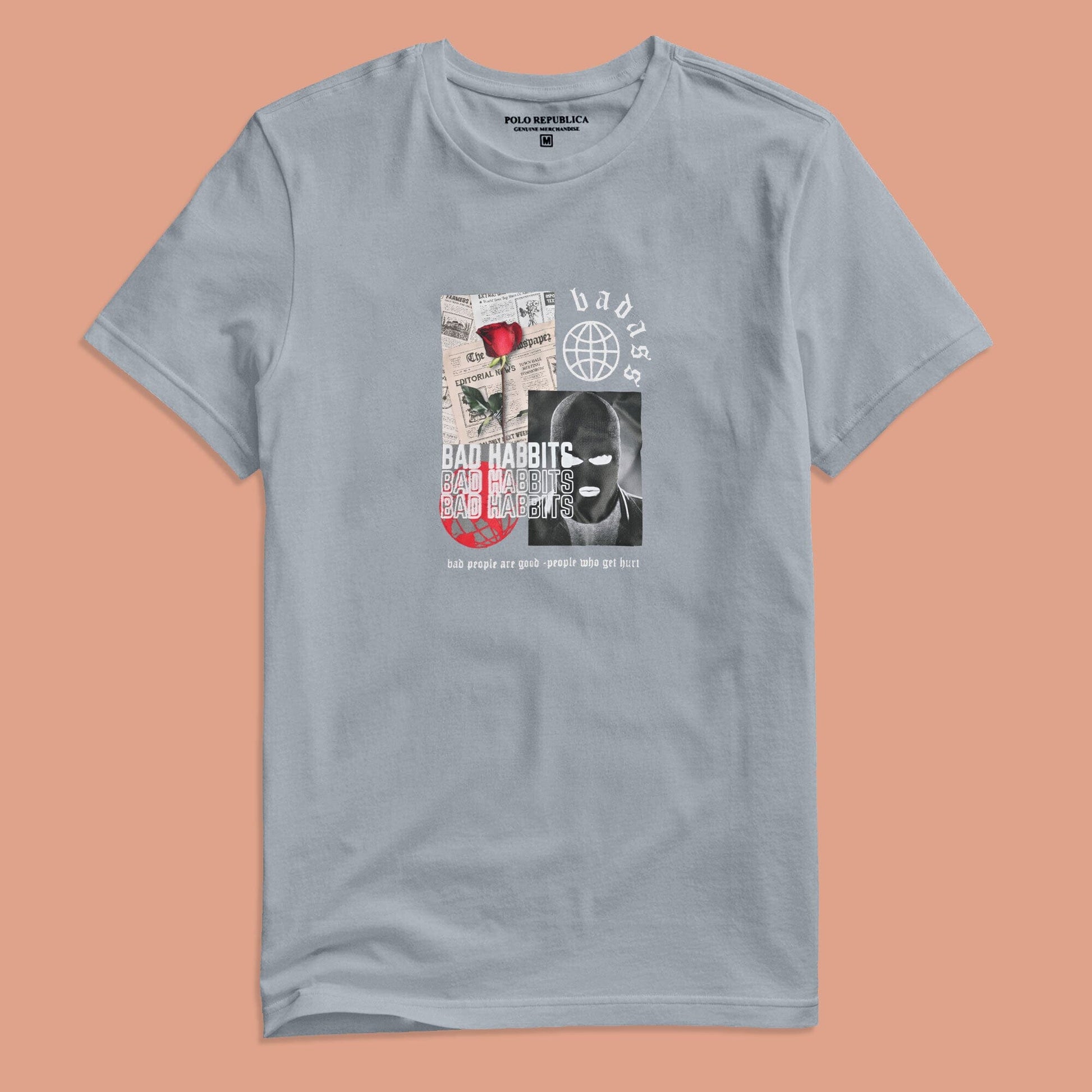 Polo Republica Men's Bad Habits Printed Crew Neck Tee Shirt Men's Tee Shirt Polo Republica