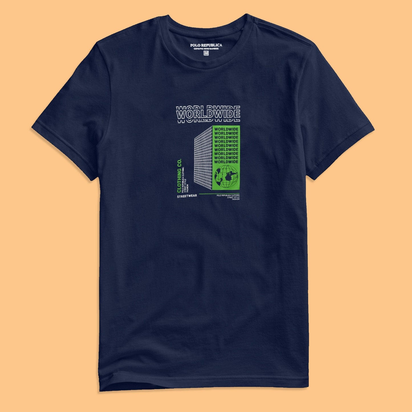 Polo Republica Men's World Wide Printed Crew Neck Tee Shirt