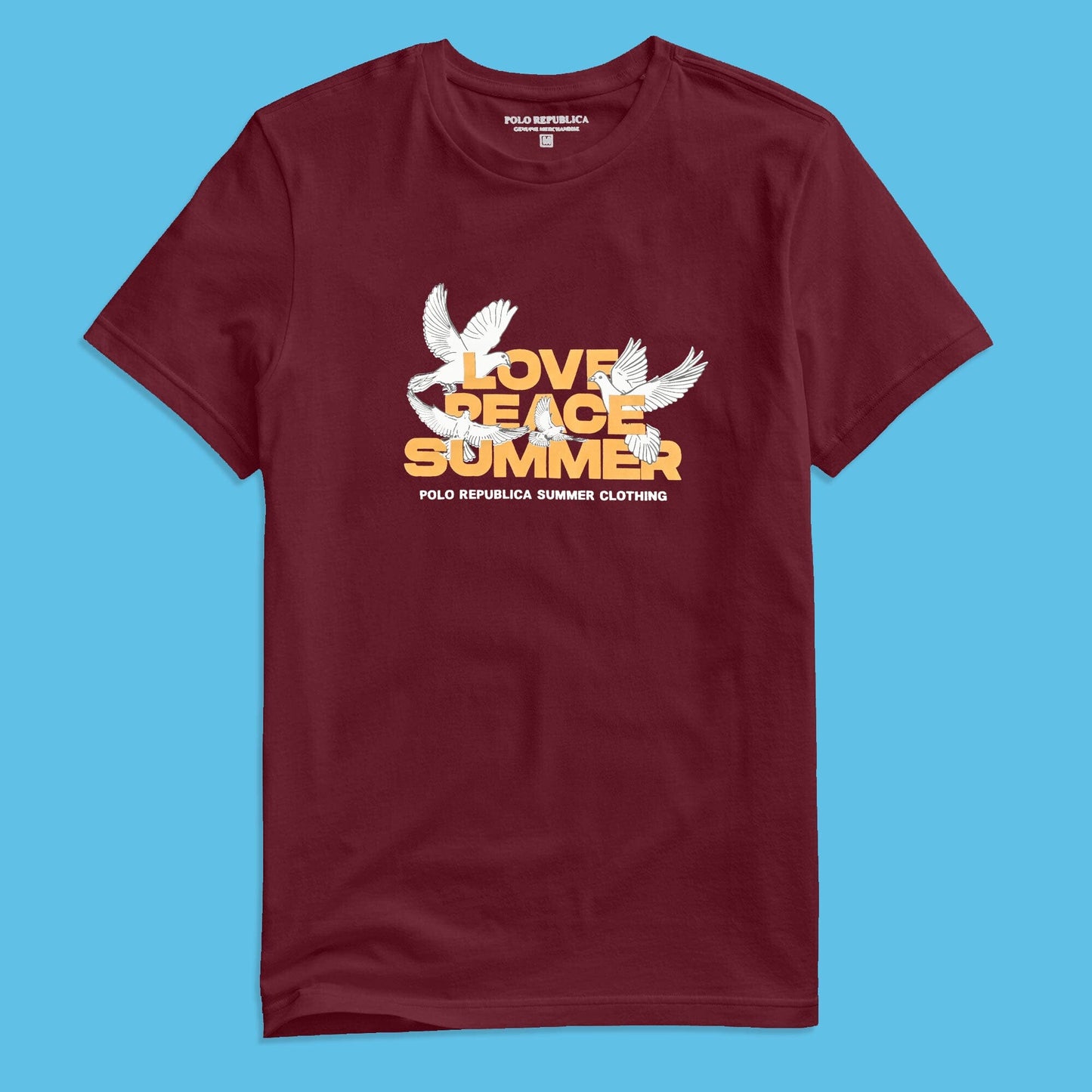 Polo Republica Men's Love Peace Summer Printed Crew Neck Tee Shirt Men's Tee Shirt Polo Republica Maroon S