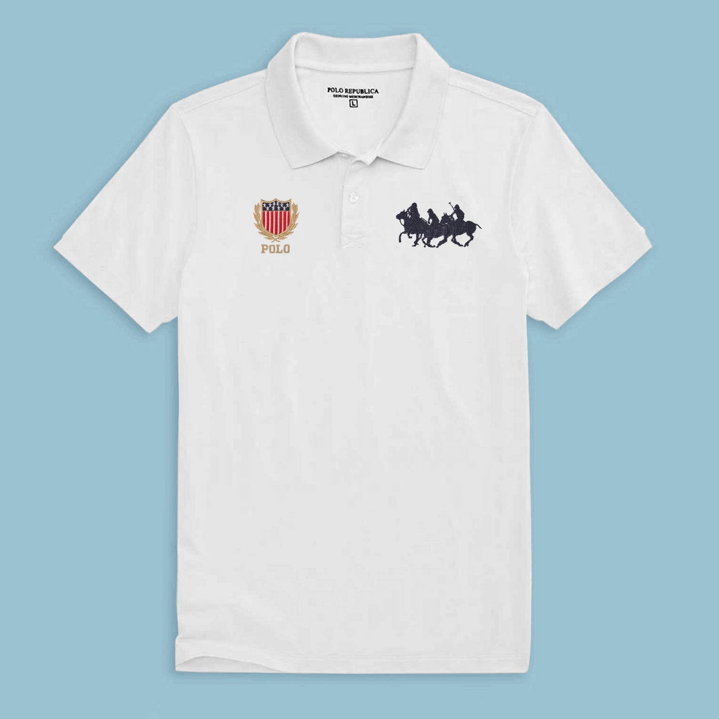 Polo Republica Men's Triple Pony & USA Polo Embroidered Short Sleeve Polo Shirt