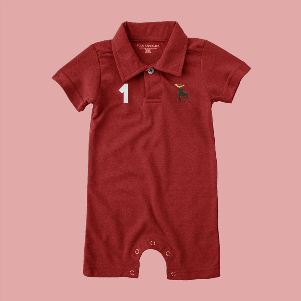 Polo Republica Moose-1 Printed Design Short Sleeve Baby Romper Romper Polo Republica Red 0-3 Months