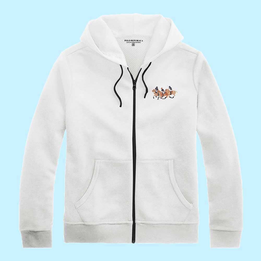 Polo Republica Men's Triple Pony Embroidered Terry Zipper Hoodie Men's Zipper Hoodie Polo Republica Off White S
